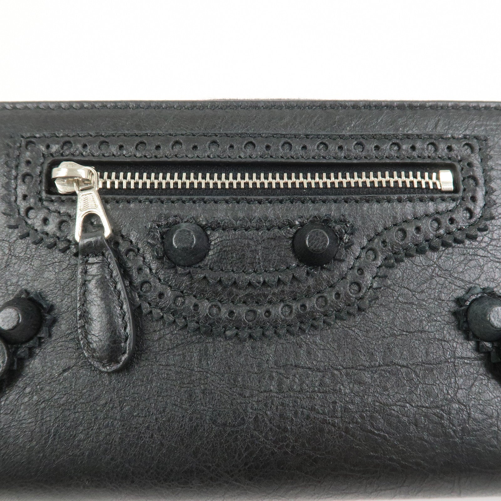 BALENCIAGA Giant Continental Leather Round Zippy Long Wallet Black