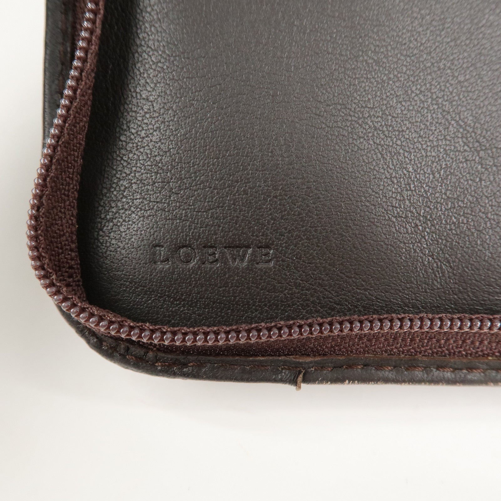 LOEWE Suede Leather Round Zippy Planer Cover Agenda Cover Brown