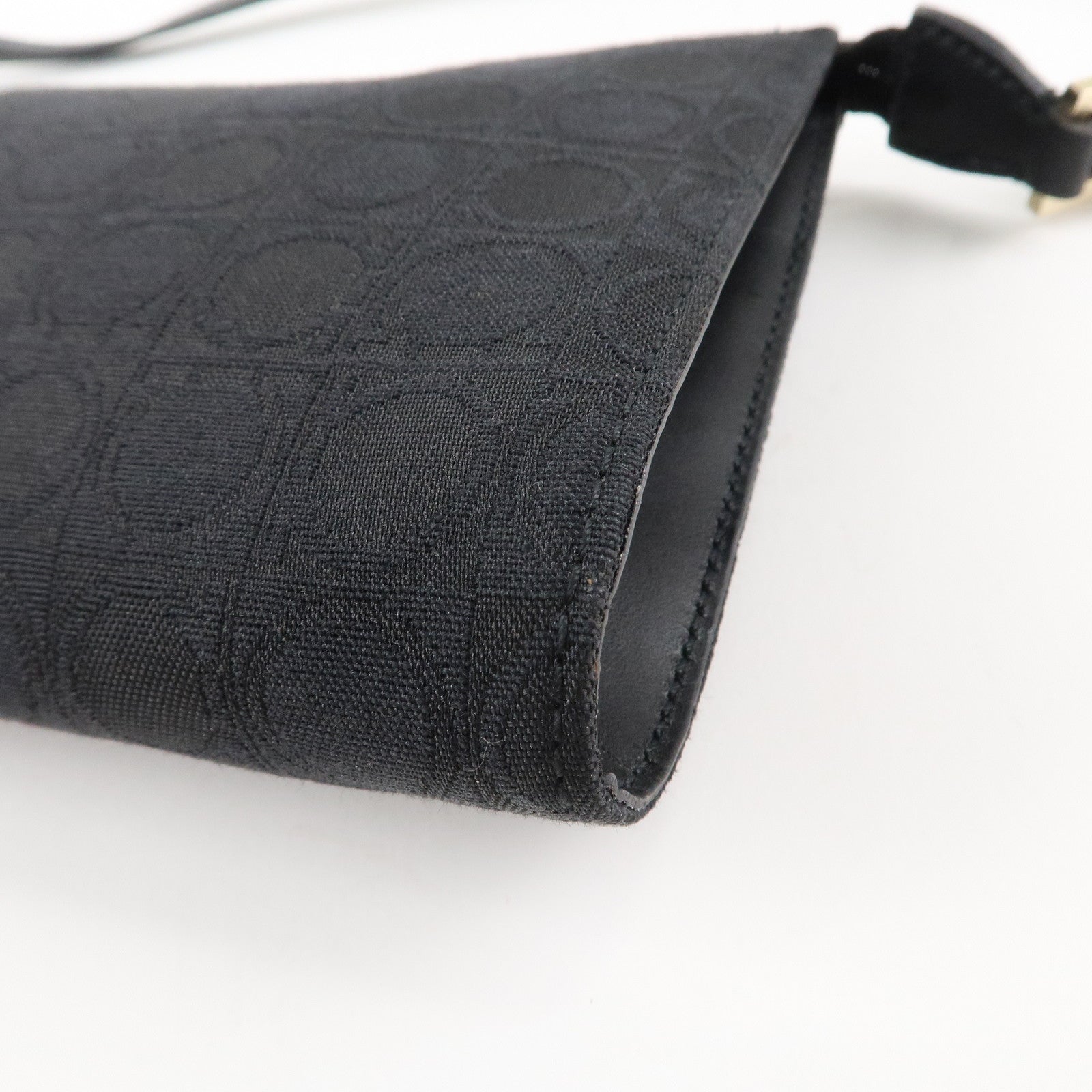 Ferragamo Ganchini Canvas Leather Shoulder Bag Hand Bag Black Used