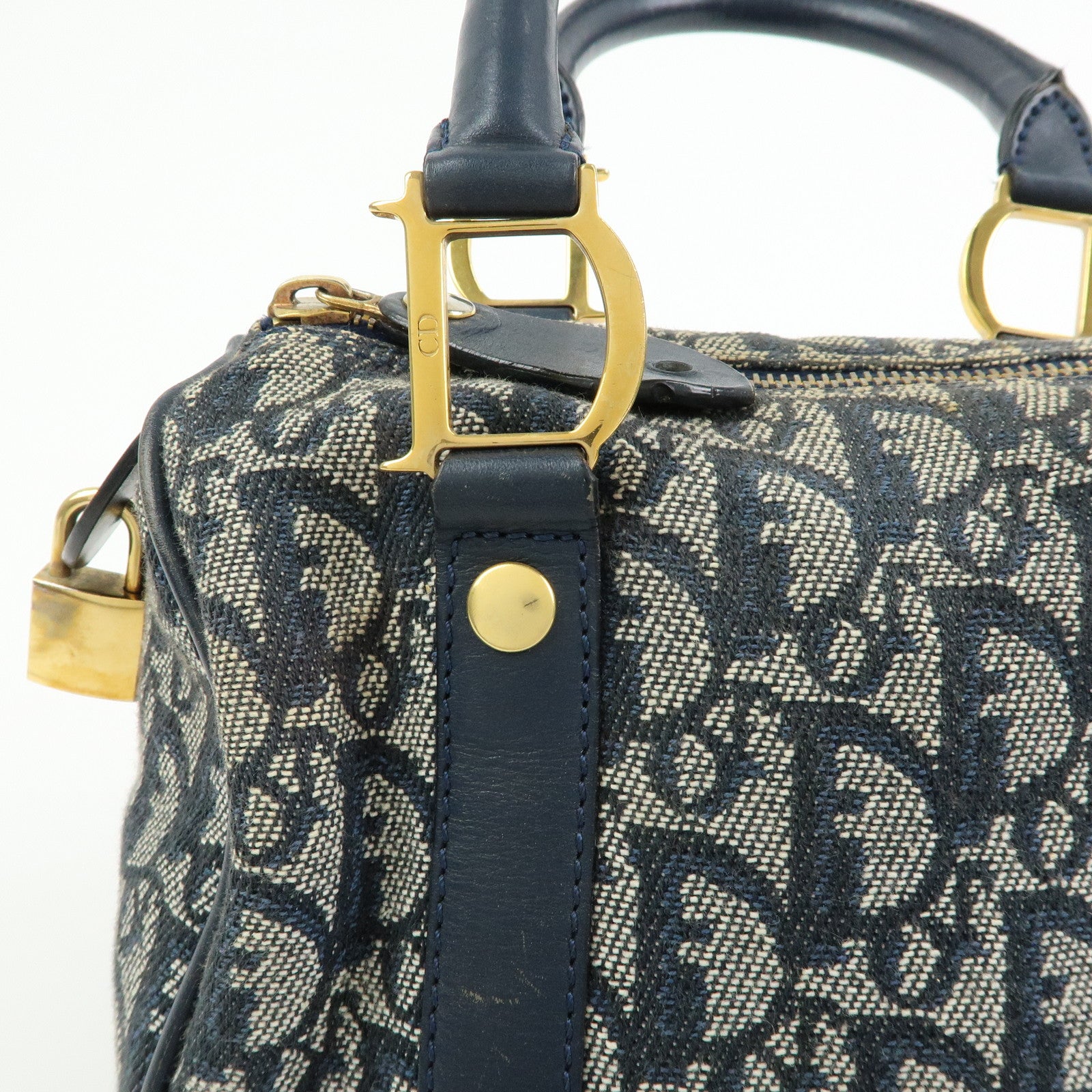 Christian Dior Trotter Jacguard Leather Mini Boston Bag Navy