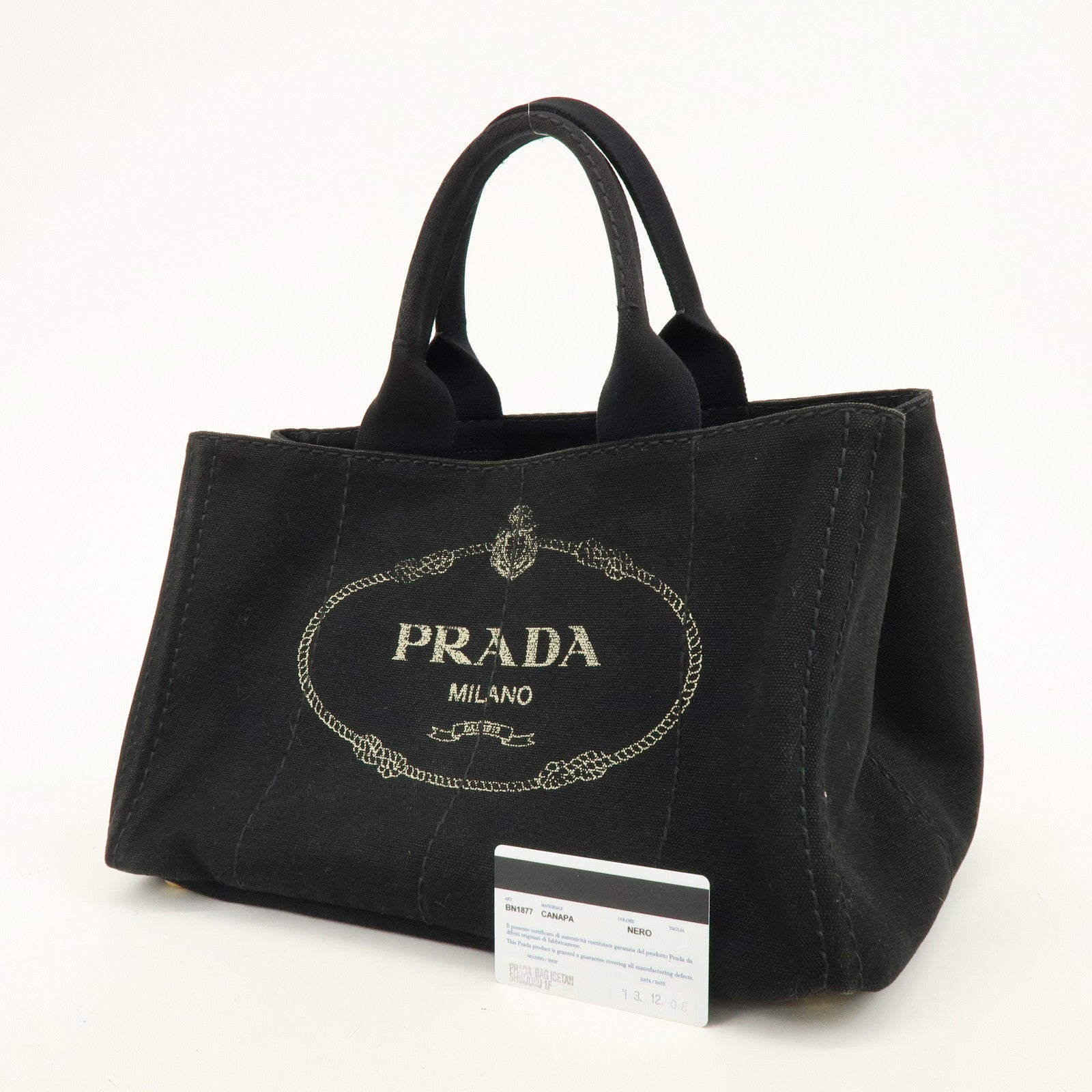 PRADA Canapa Canvas Tote Bag Hand 2Way Bag Black BN1877