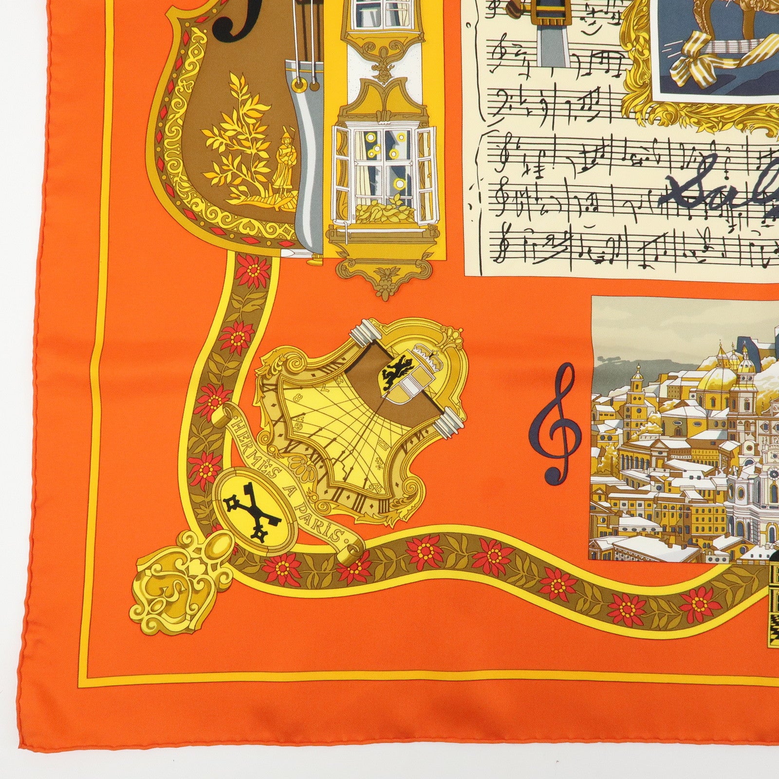 HERMES Carre 90 Silk 100% Scarf IN SALZBURG Orange Gold Brown