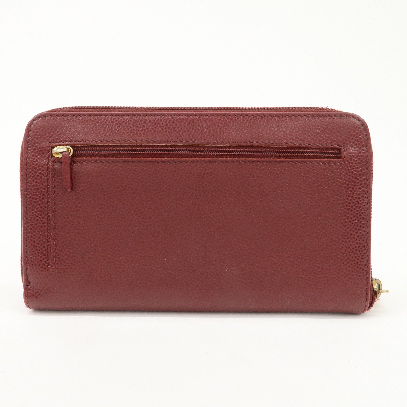 CHANEL COCO Mark Caviar Skin Round Zippy Wallet Bordeaux Used