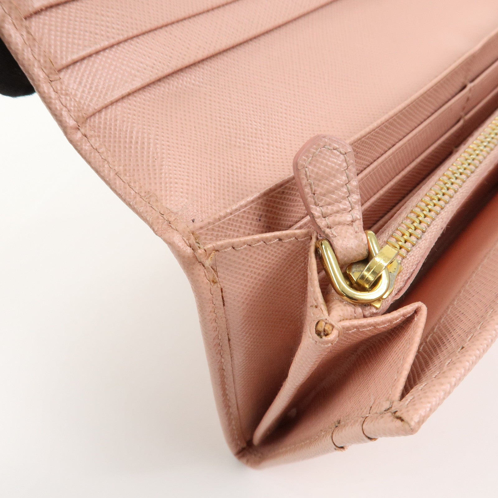 PRADA Logo Saffiano Leather Ribbon Long Wallet Pink 1M1132