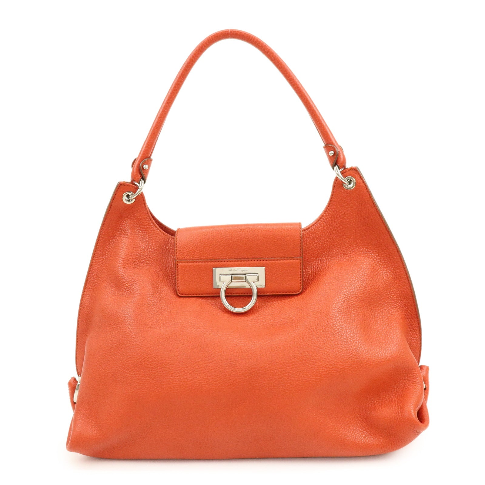Ferragamo Gancini Leather Shoulder Bag Hand Bag Orange
