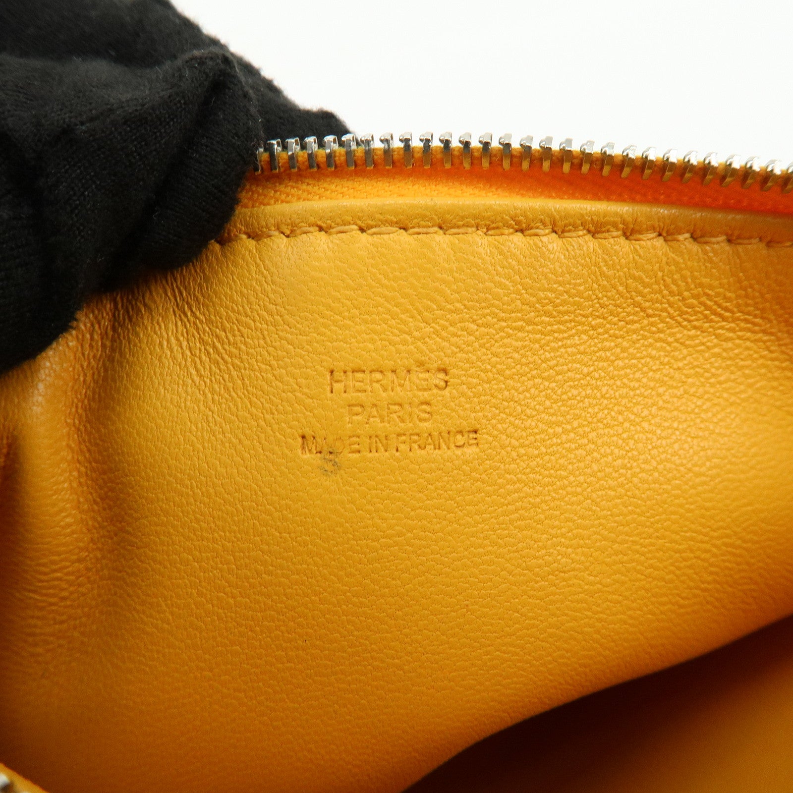 HERMES Leather Cosmetic Pouch Jewelry Pouch ☐P Stamped Yellow