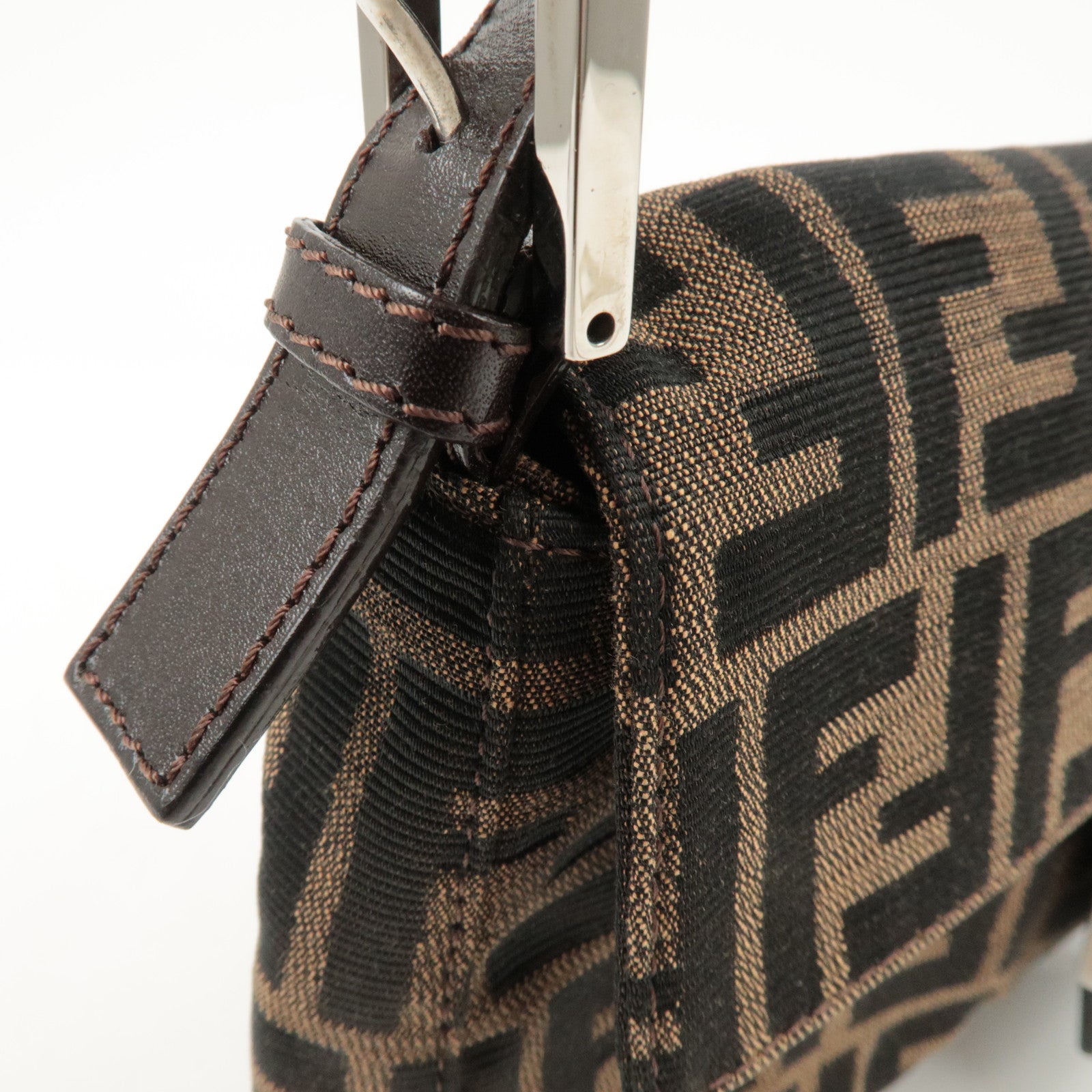 FENDI Mamma Baguette Zucca Canvas Shoulder Bag Brown Black 26424 Used