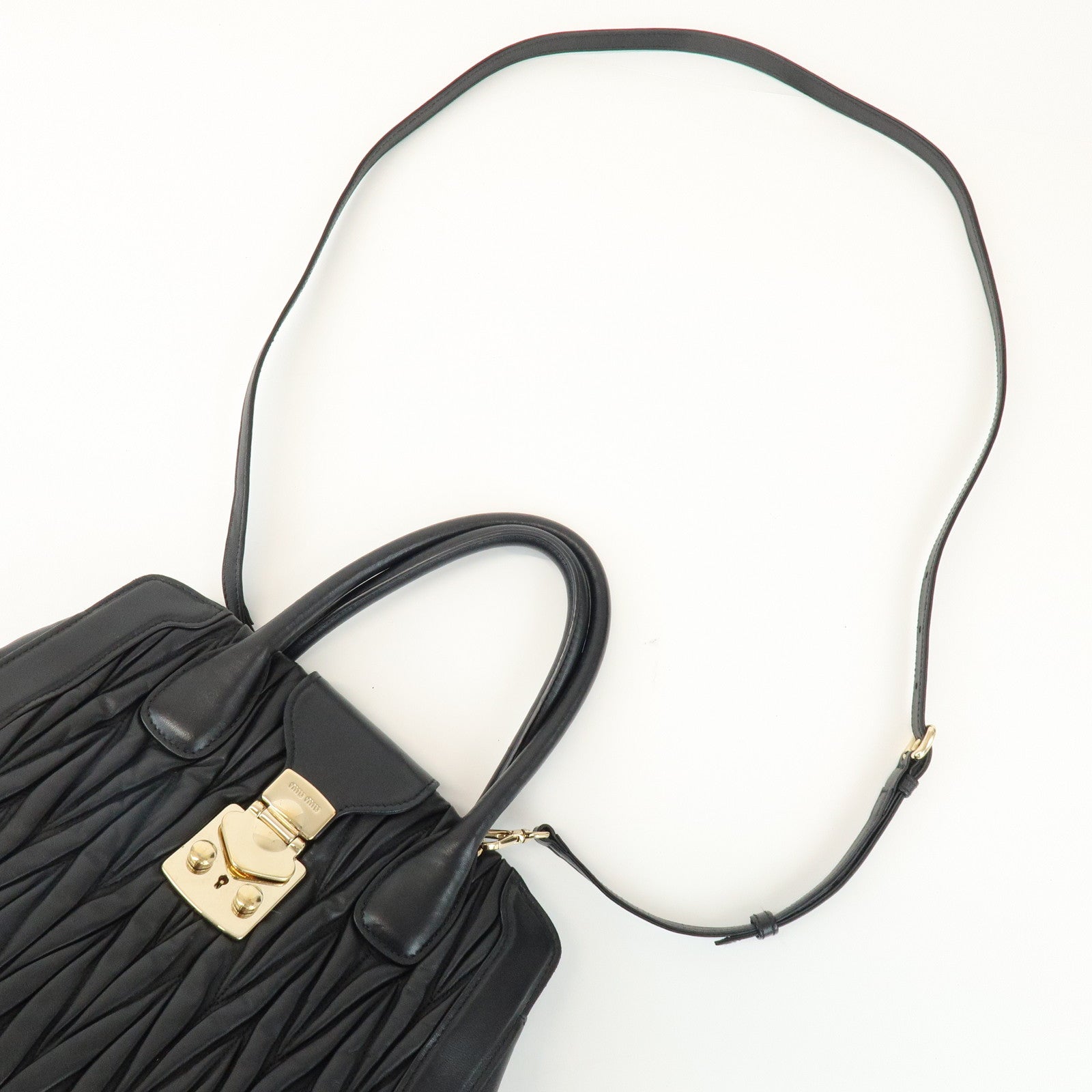 MIU MIU Matelasse Leather 2Way Bag Hand Shoulder Bag Black 5BA125
