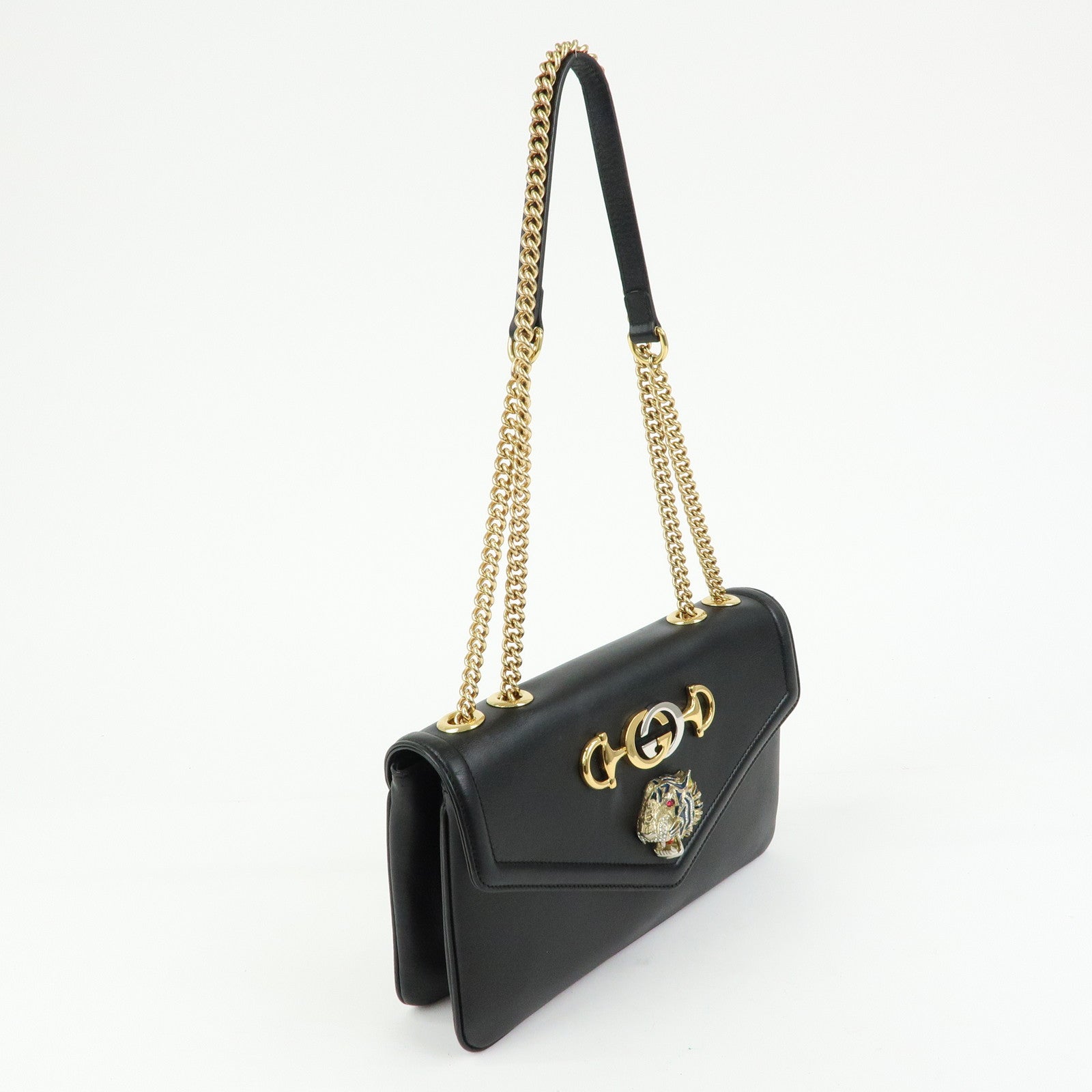 GUCCI Raja Horsebit Interlocking G Chain Shoulder Bag Black 537241