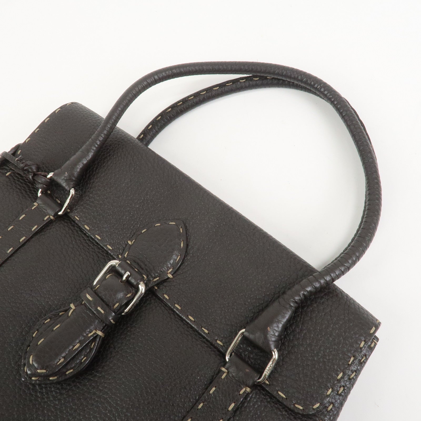 FENDI Selleria Leather Hand Bag Shoulder Bag Brown 8BR656