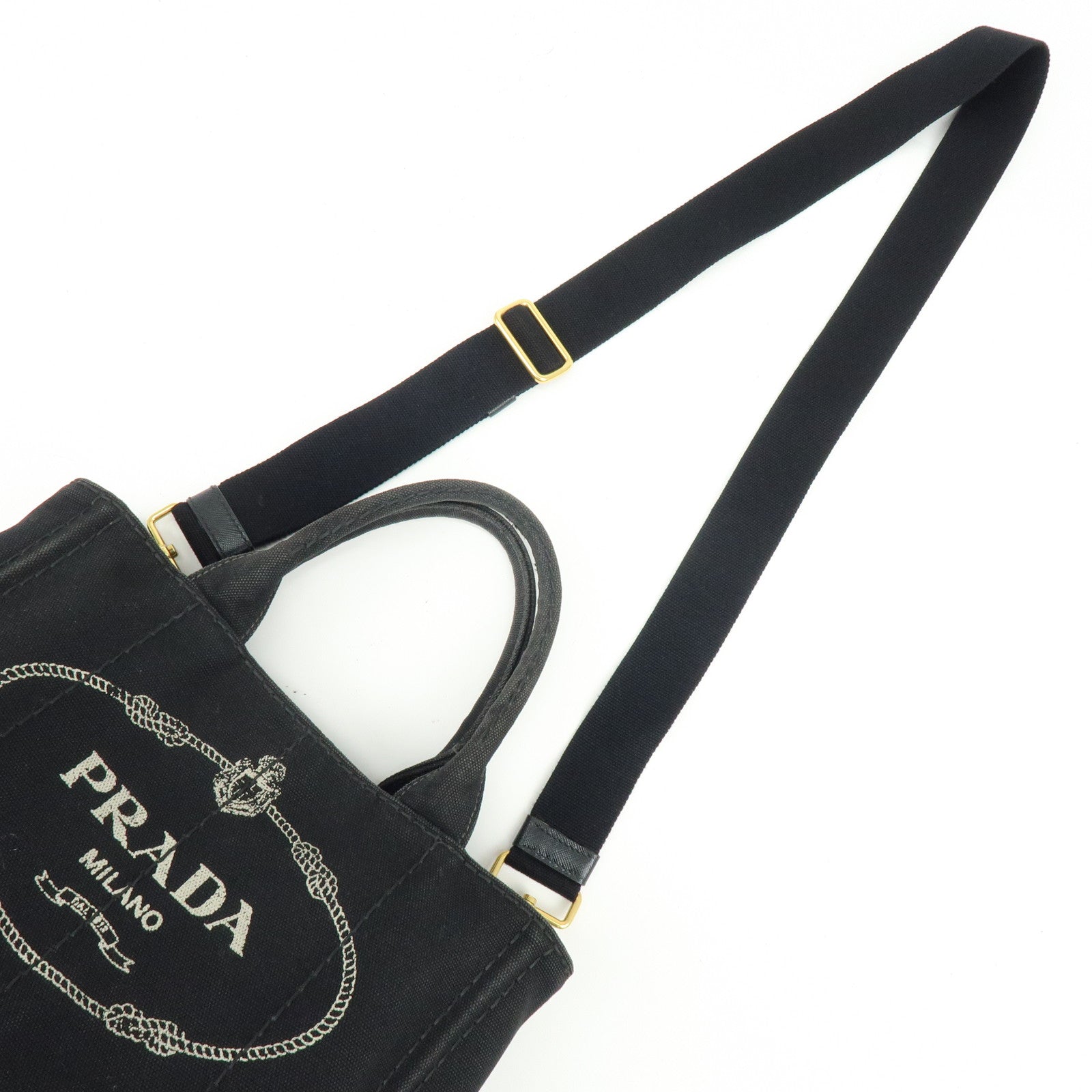 PRADA Triangle Logo Canapa Mini 2Way Hand Shoulder Bag Black B2439G