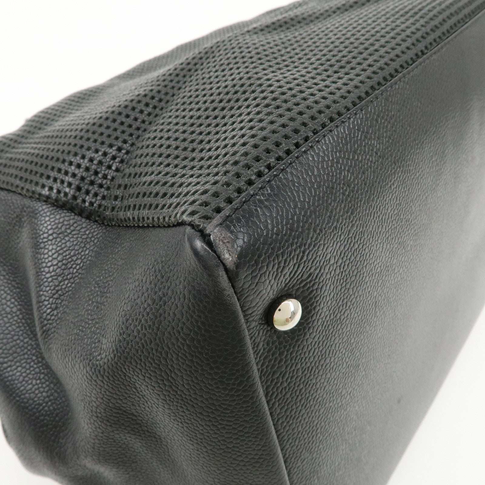 CHANEL COCO Mark Caviarskin Punching Boston Bag Black Used