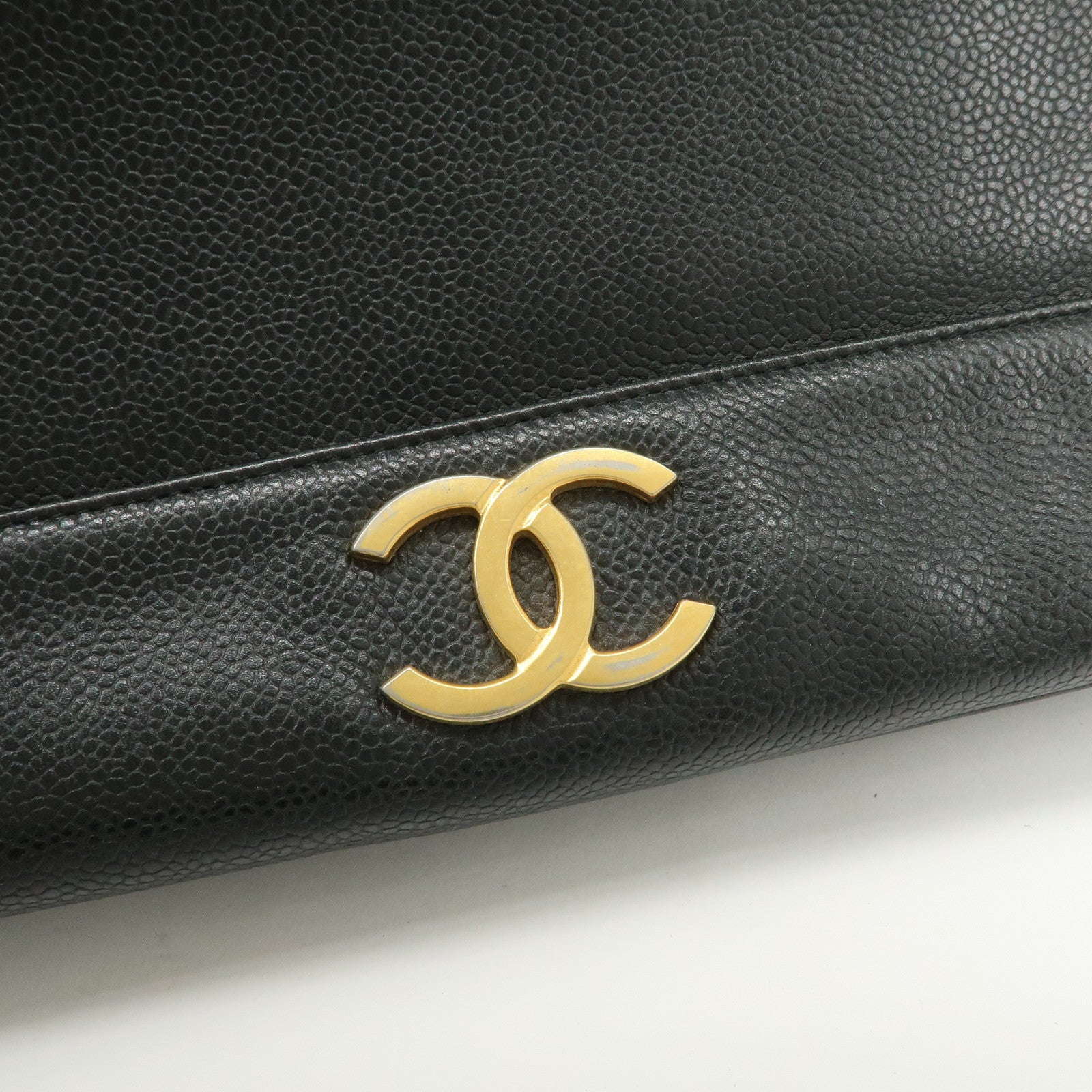 CHANEL Triple COCO Mark Caviarskin Shoulder Bag Black Gold HDW Used