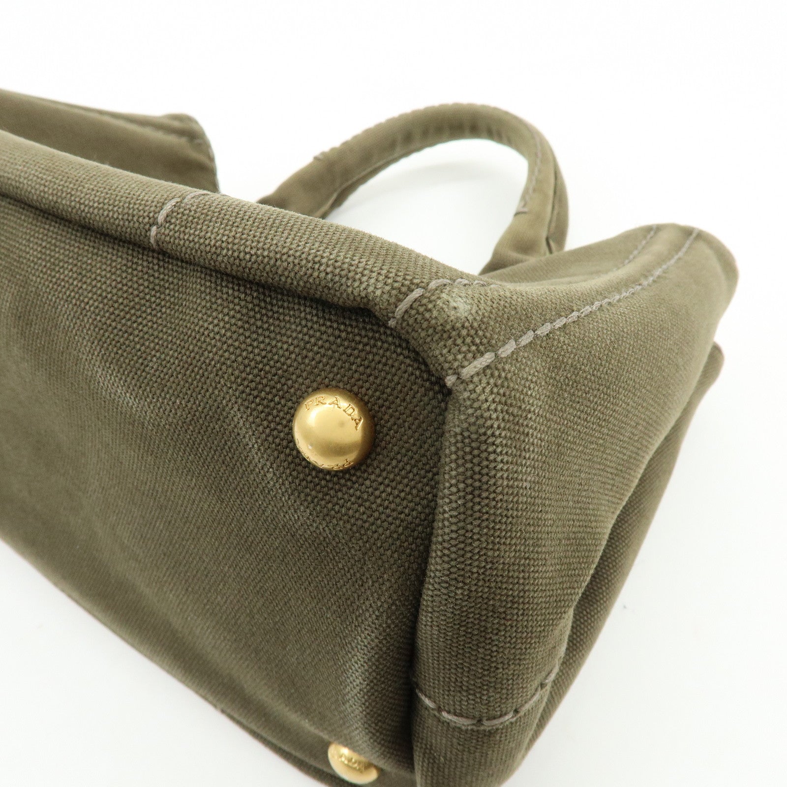 PRADA Canapa Mini Triangle Logo Canvas Tote Hand Bag Khaki BN2439