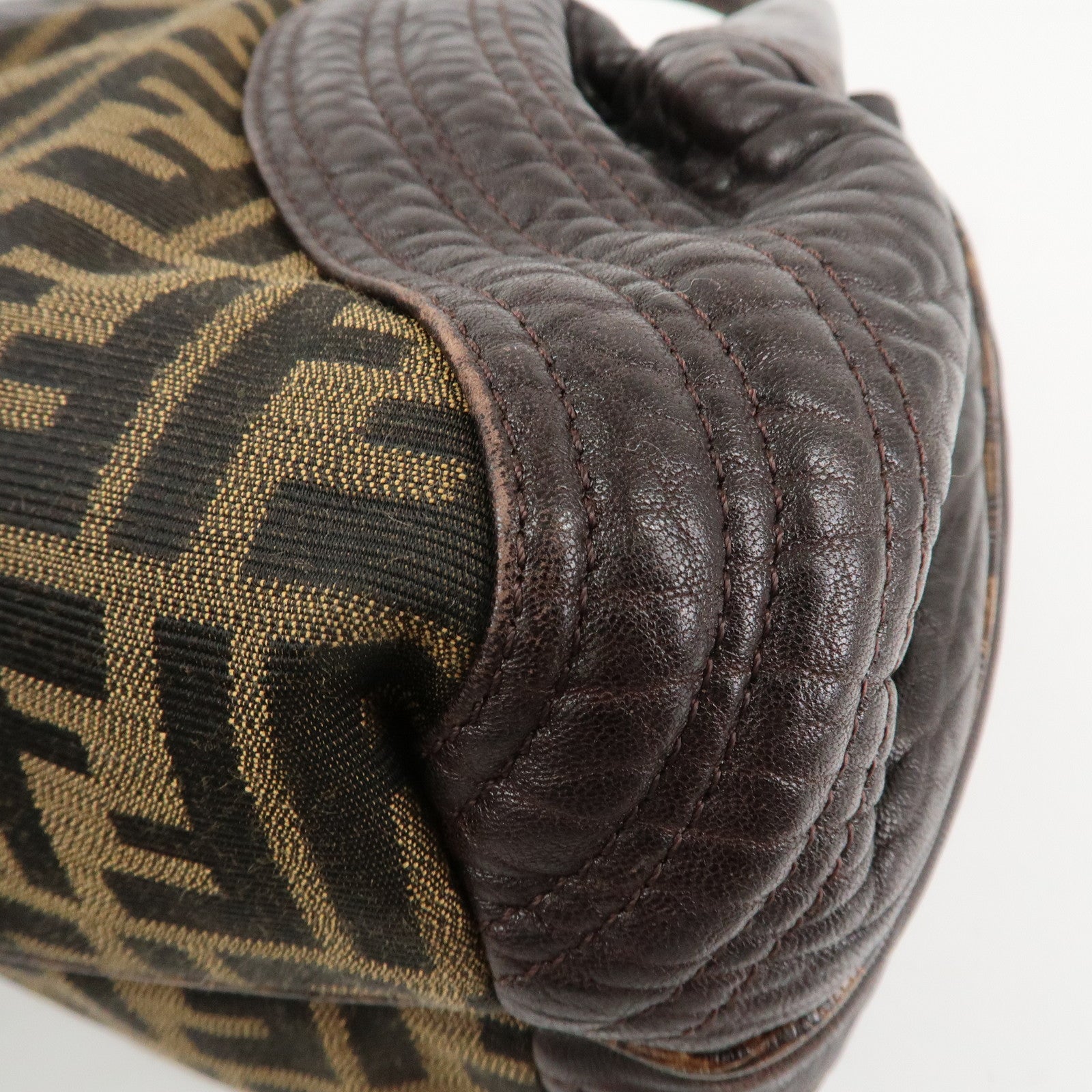 FENDI Zucca Mini Spy Canvas Leather Hand Bag Brown Black 8BR589 Used