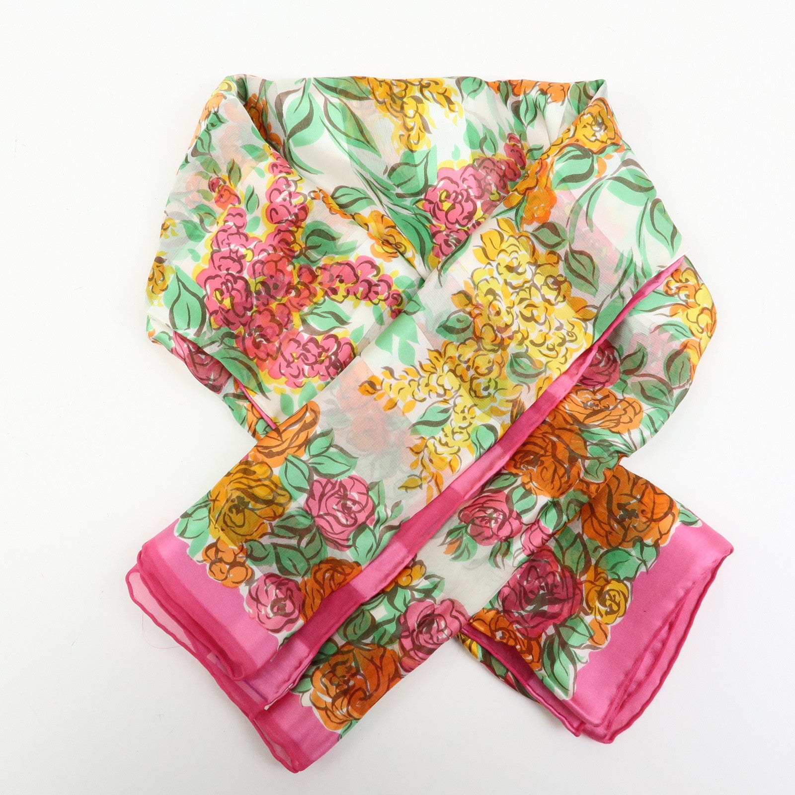 SAINT LAURENT PARIS YSL YVES Silk 100% Scarf Floral Motif Pink
