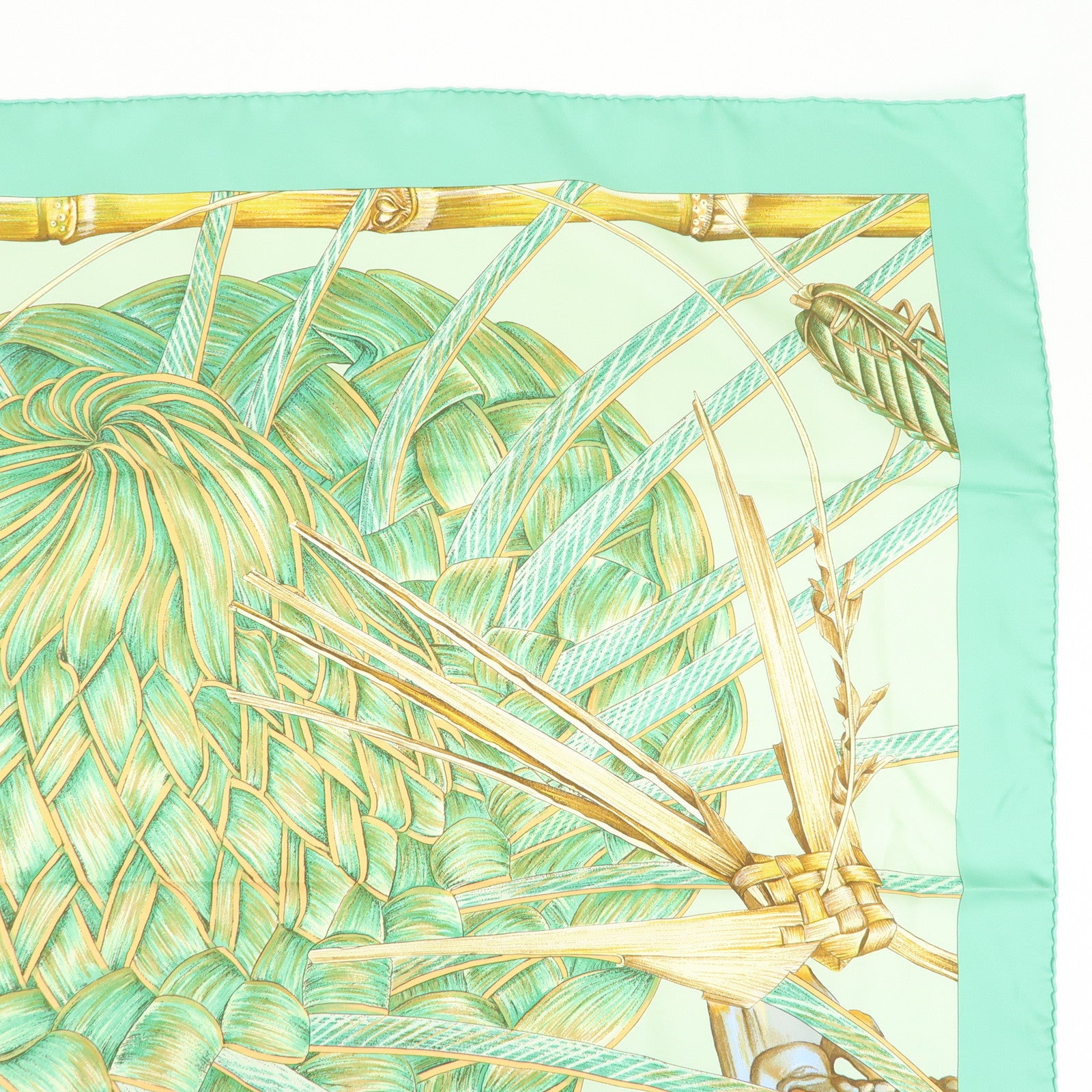 Carre 90 Silk 100% Scarf Jardin Creole Light Green Light Green