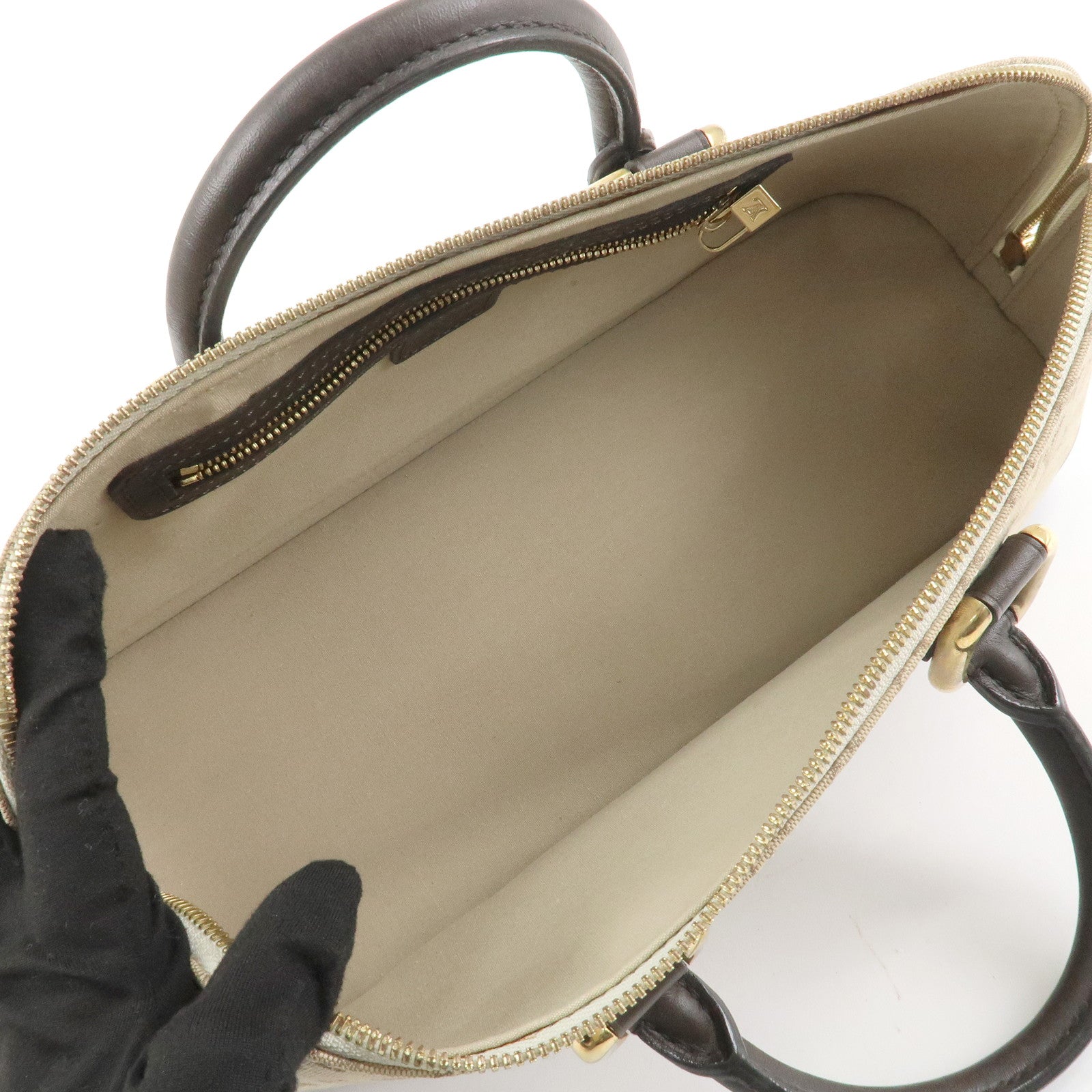 Louis Vuitton Monogram Mini Leather Canvas Hand Bag Khaki M92205 Used