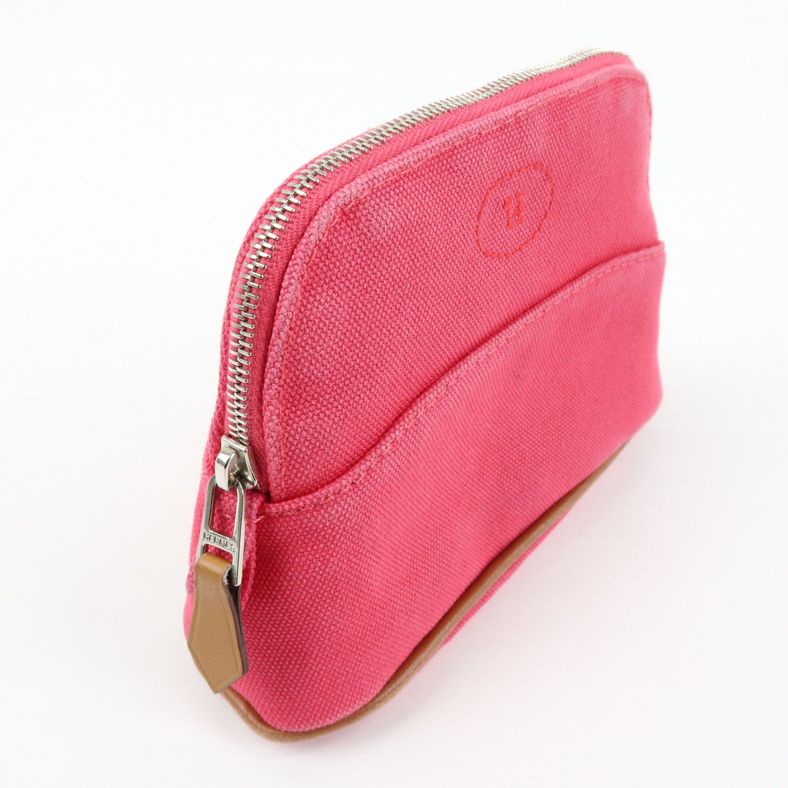 HERMES Canvas Leather Bolide Pouch Cosmetic Case Mini 16 Pink