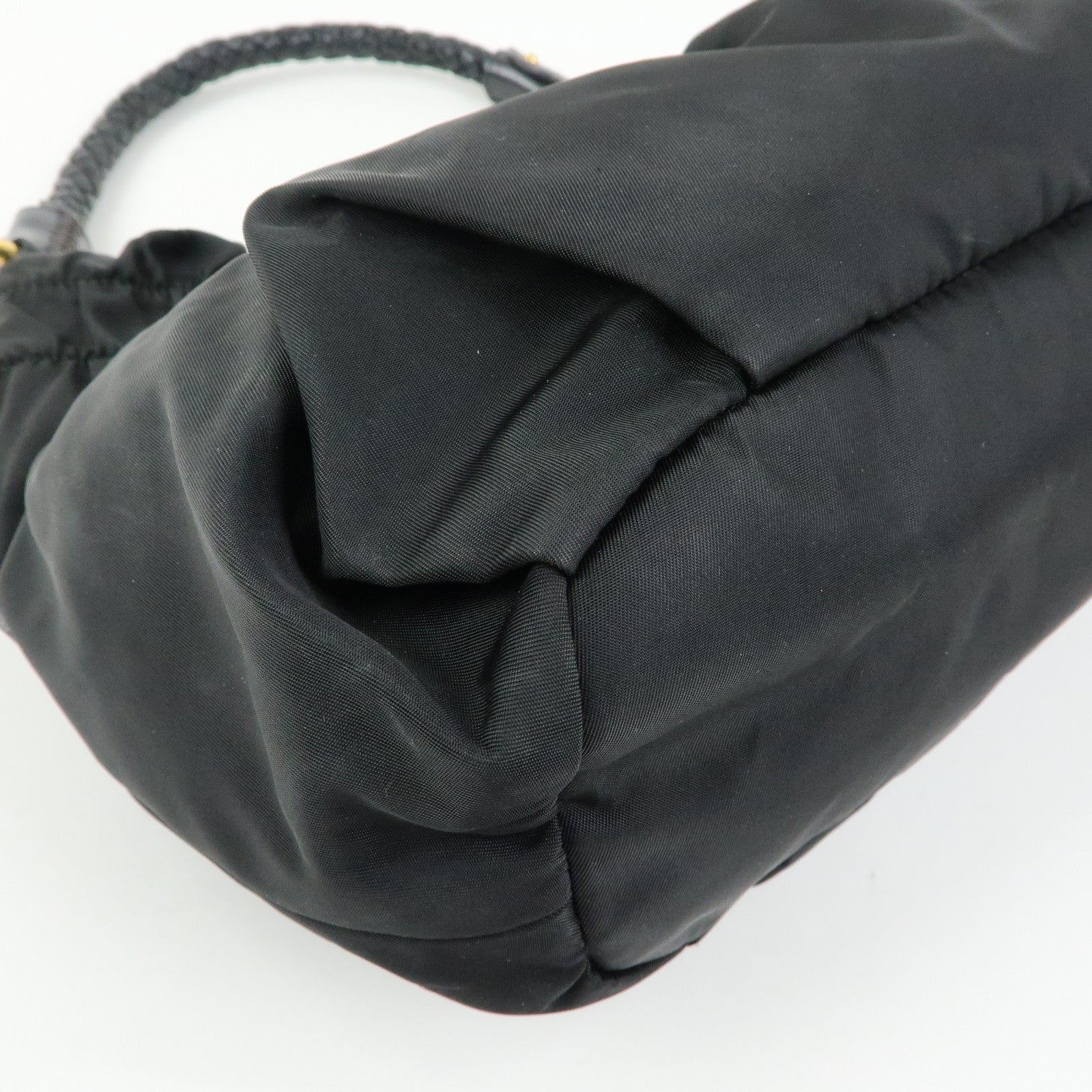 PRADA Ribbon Nylon Leather Shoulder Bag Hand Bag Black