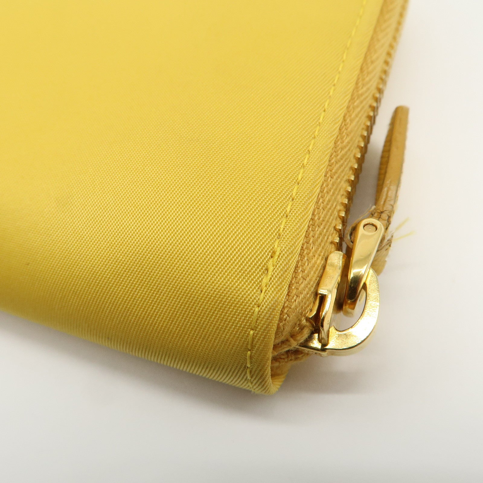 PRADA Triangle Logo Nylon Leather Round Zippy Long Wallet Yellow