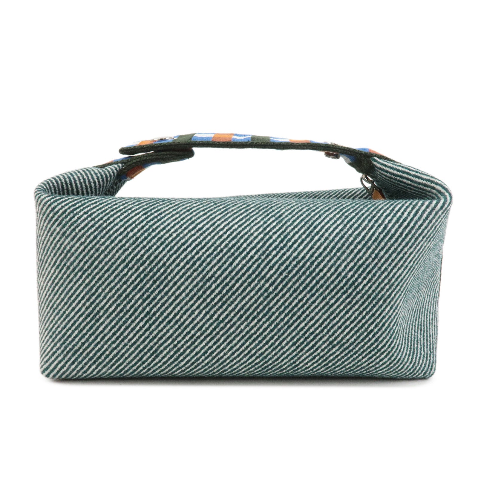 HERMES Bride A Brac PM Canvas Leather Plaid Hand Bag Pouch Green