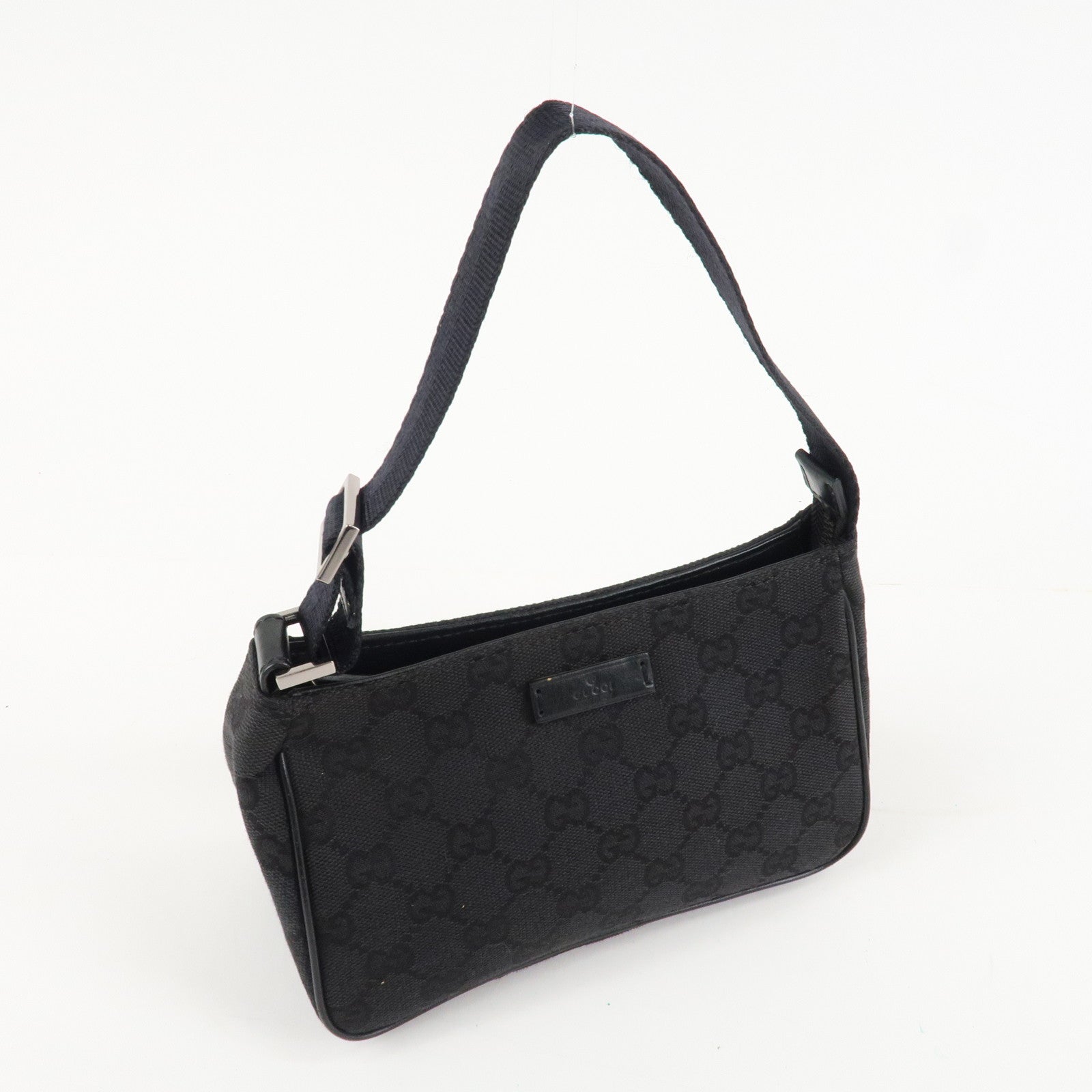 GUCCI GG Canvas Leather Mini Handbag Pouch Black 106644 Used