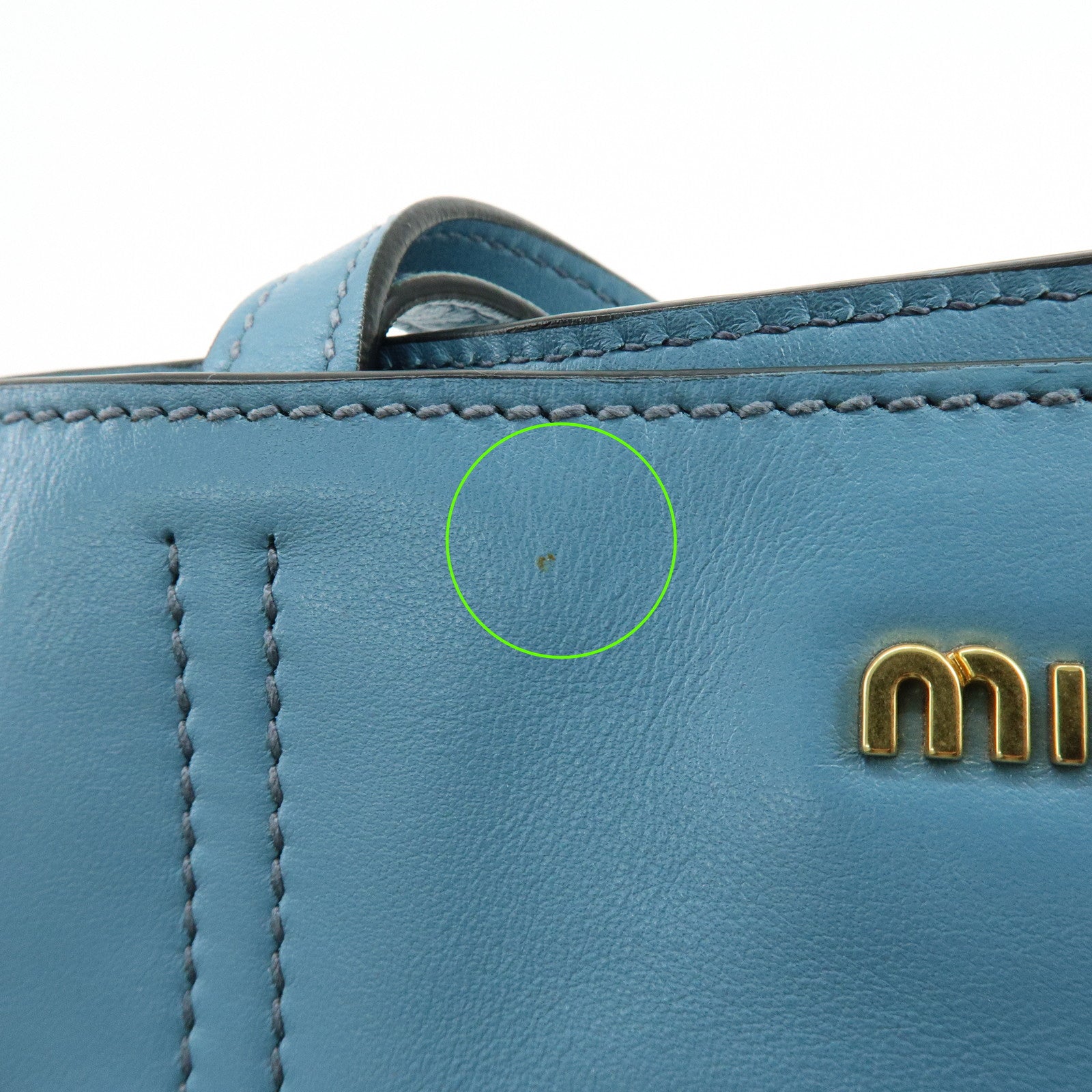 MIU MIU Soft Calf Leather Tote Bag Shoulder Hand Bag Blue R1914S