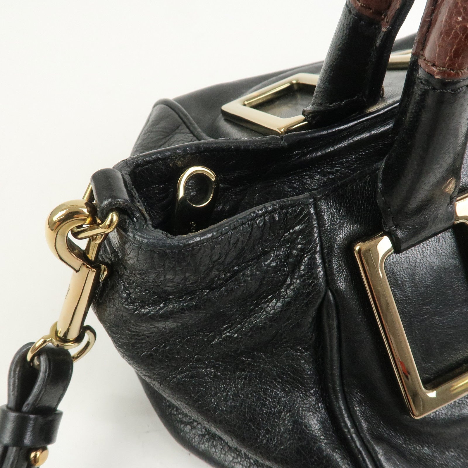 Chloe Ethel Leather Hand Bag Black Brown Gold HDW