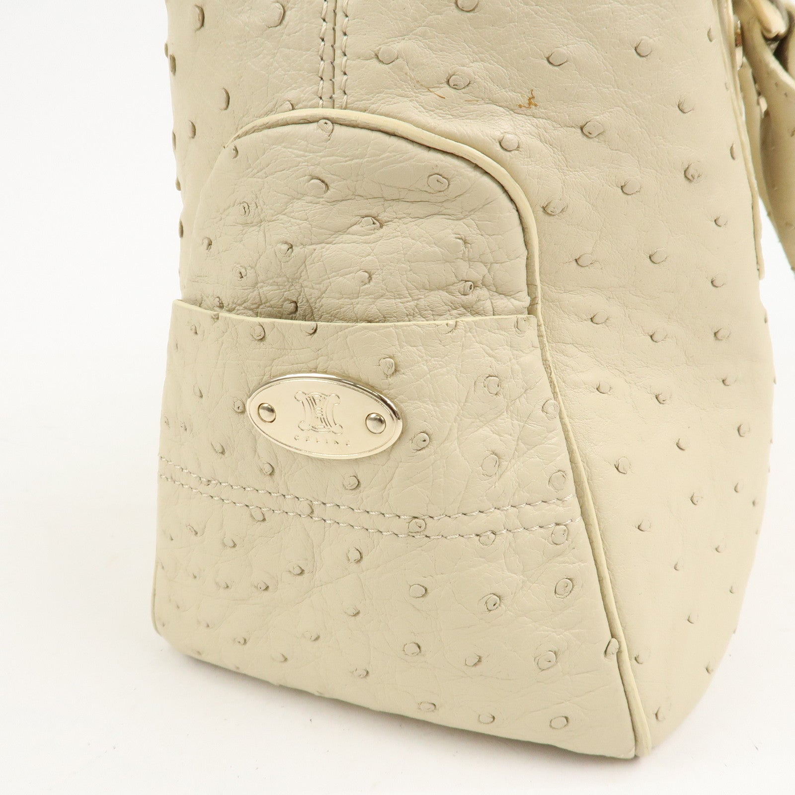 CELINE Ostrich Leather Boogie Bag Hand Bag Tote Bag Ivory