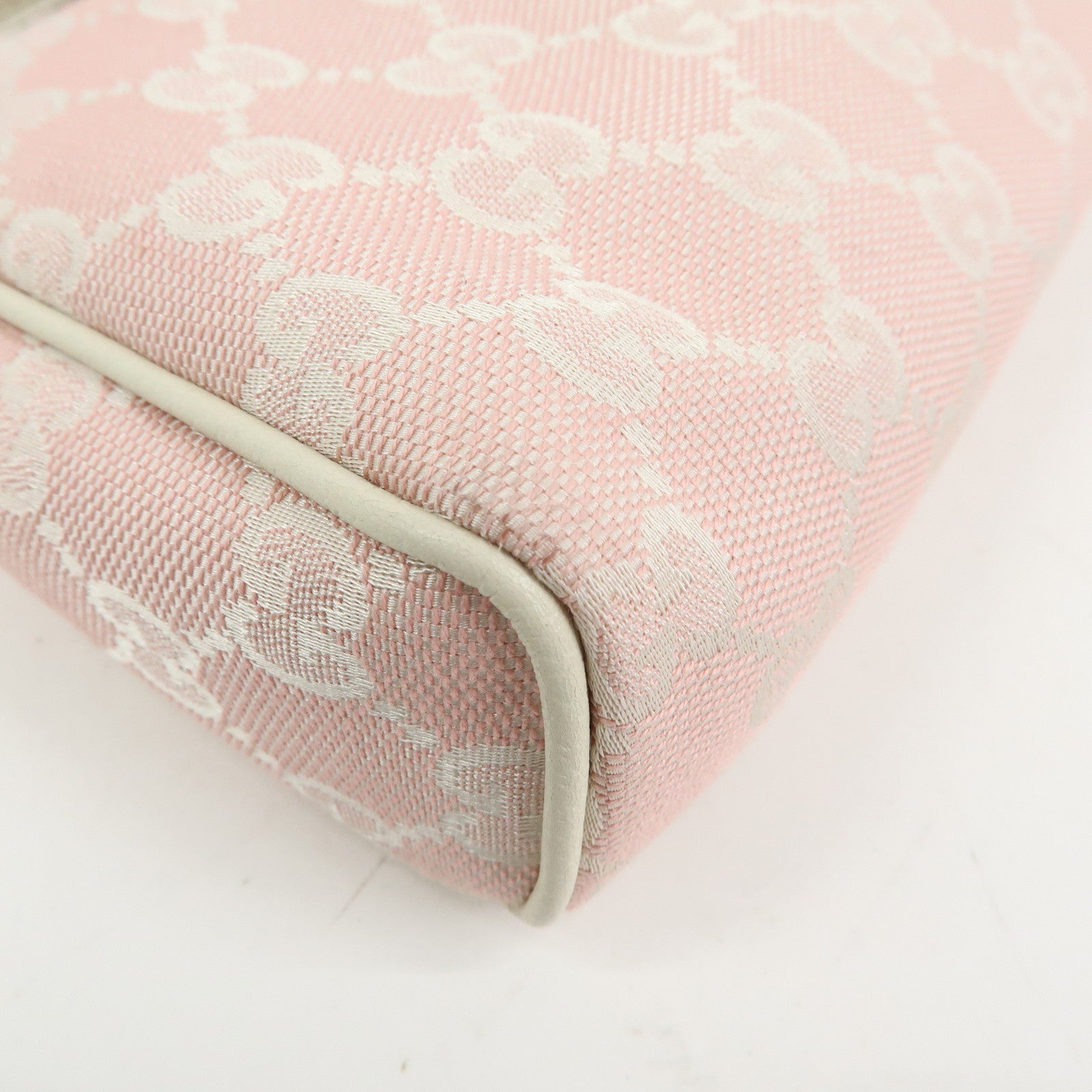 GUCCI Abbey GG Canvas Leather Hand Bag Pouch Pink Ivory 145750