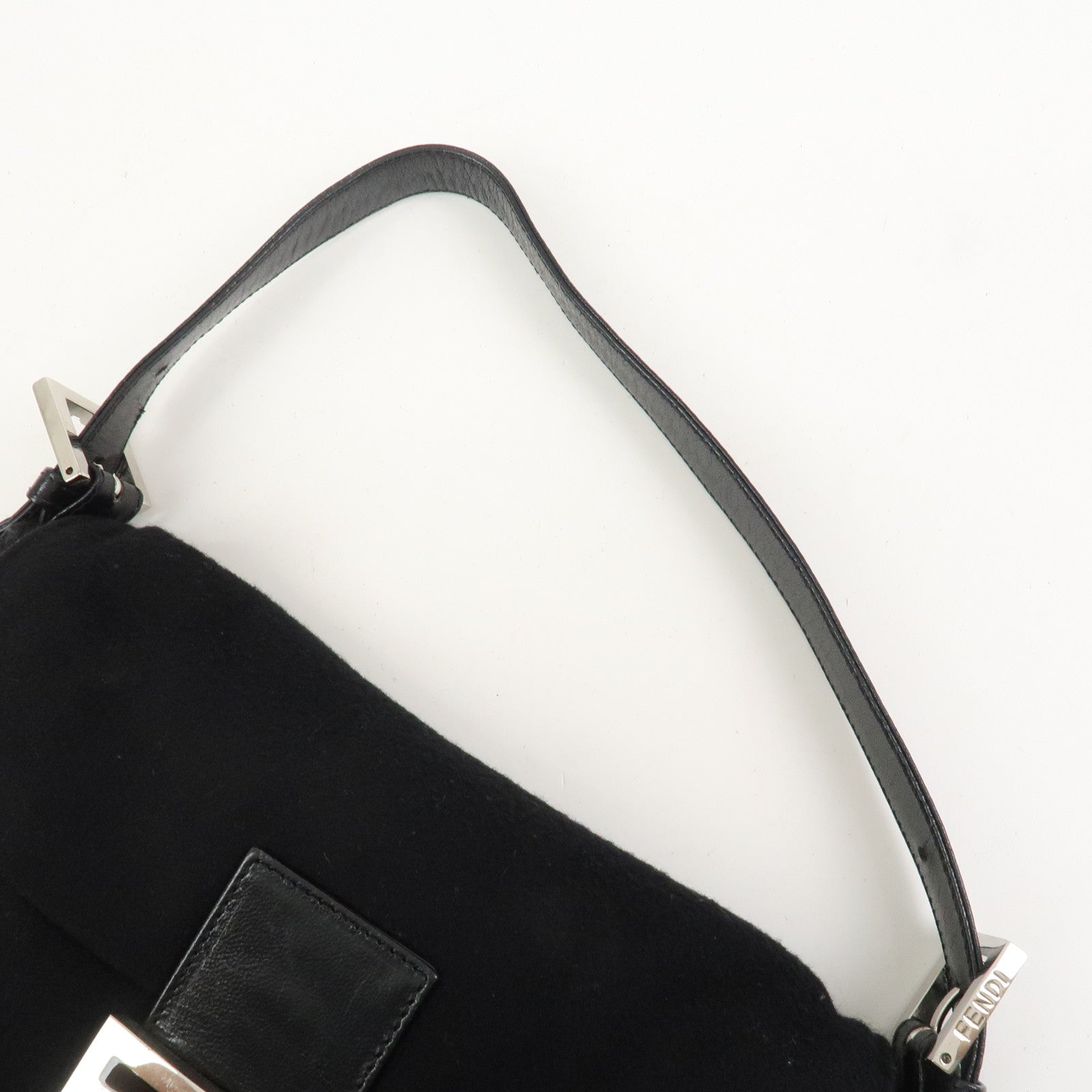 FENDI Mamma Baguette Wool Leather Shoulder Bag Hand Bag Black 26424