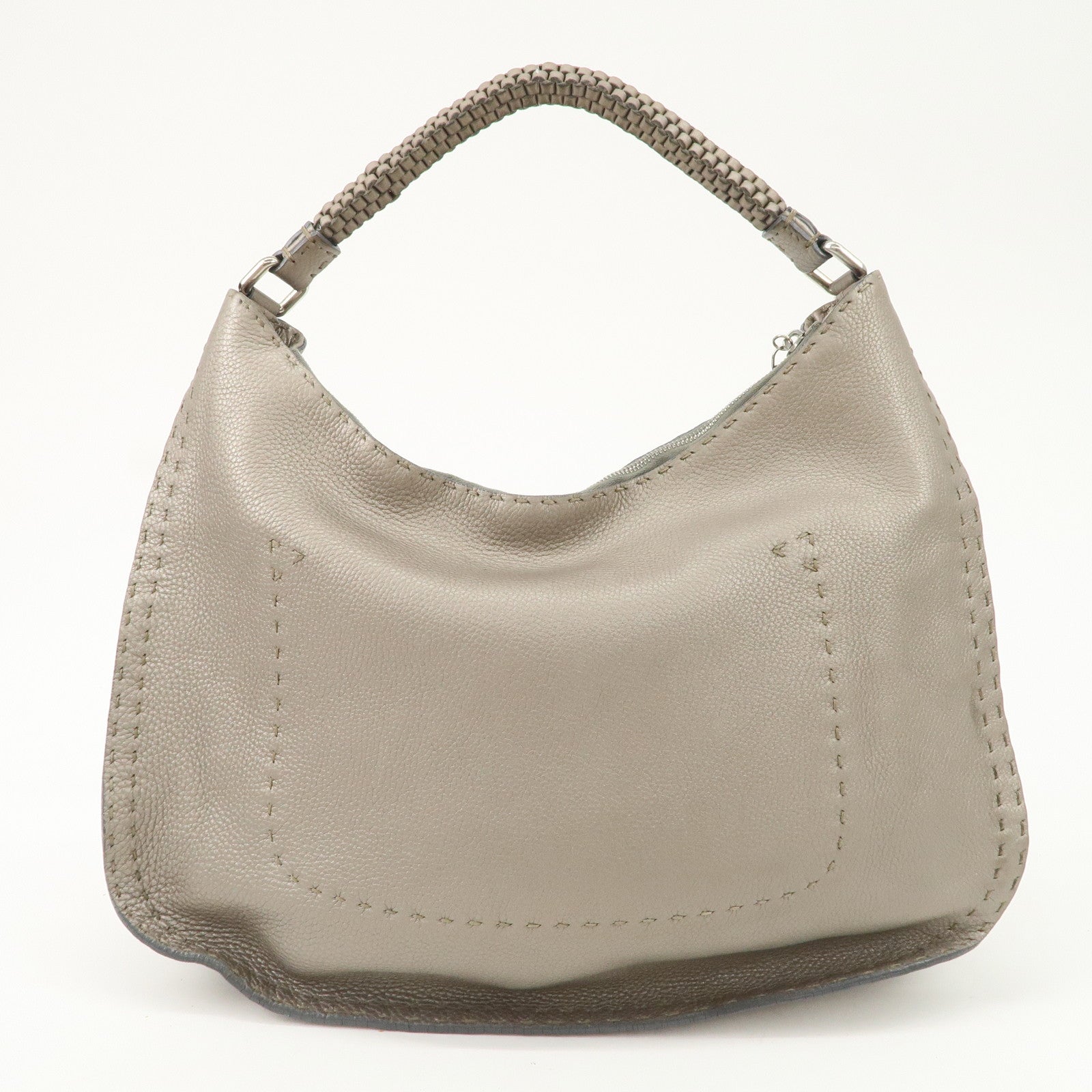 FENDI Selleria Leather Tote Bag Shoulder Bag Hand Bag Gray Used