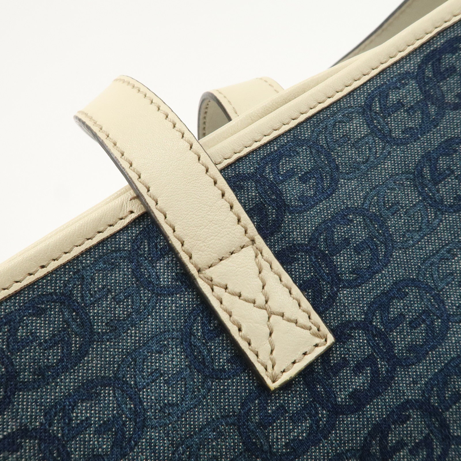 GUCCI Interlocking G Denim Leather Tote Bag Shoulder Bag Blue 257245 Used