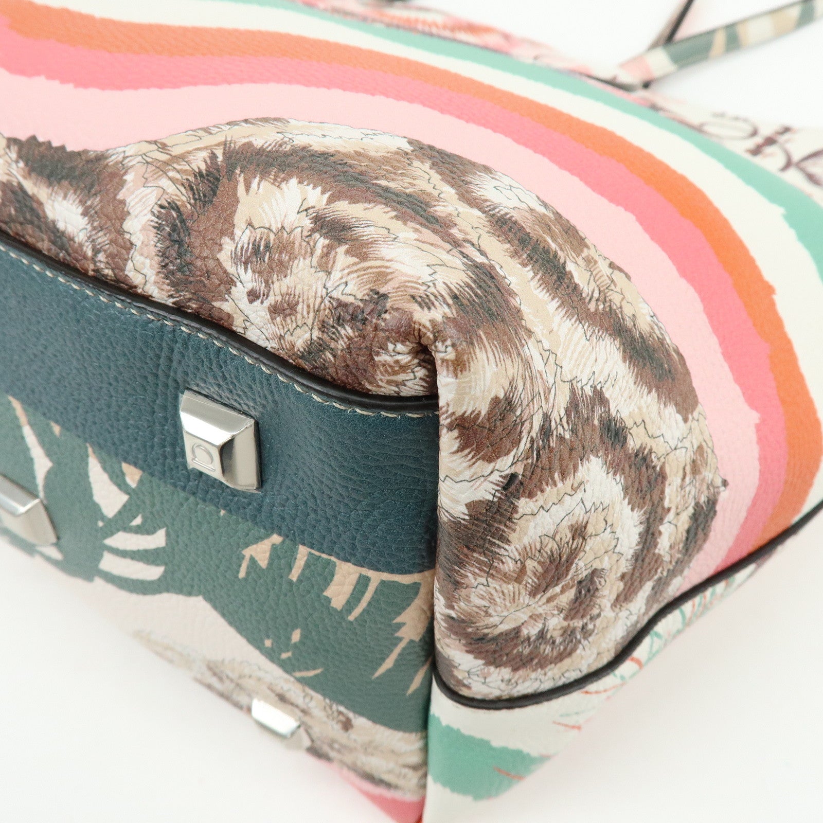 Ferragamo Gancini Leather Tote Bag Shoulder Bag Flower Print