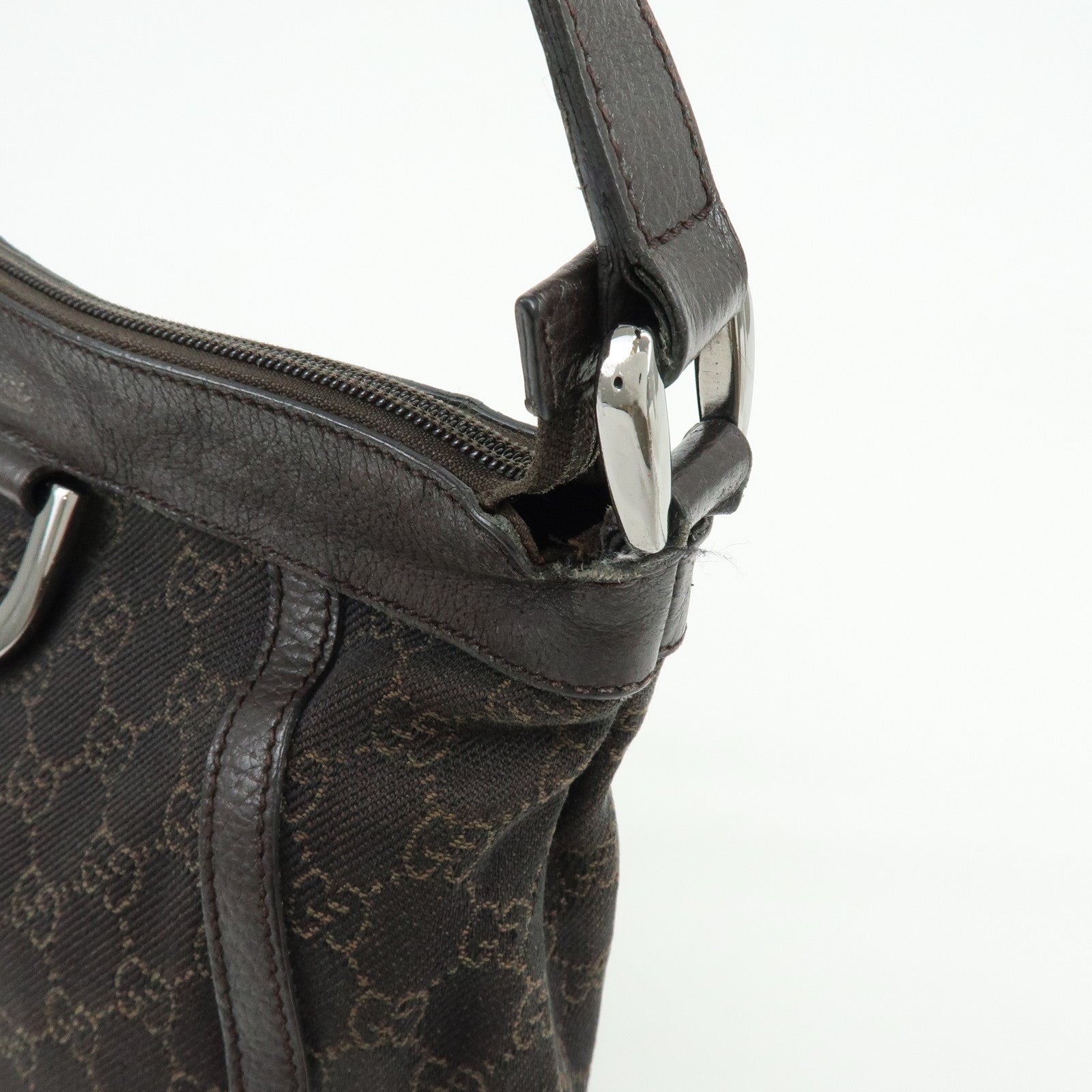 GUCCI Abbey GG Canvas Leather Shoulder Crossbody Bag Brown 265691