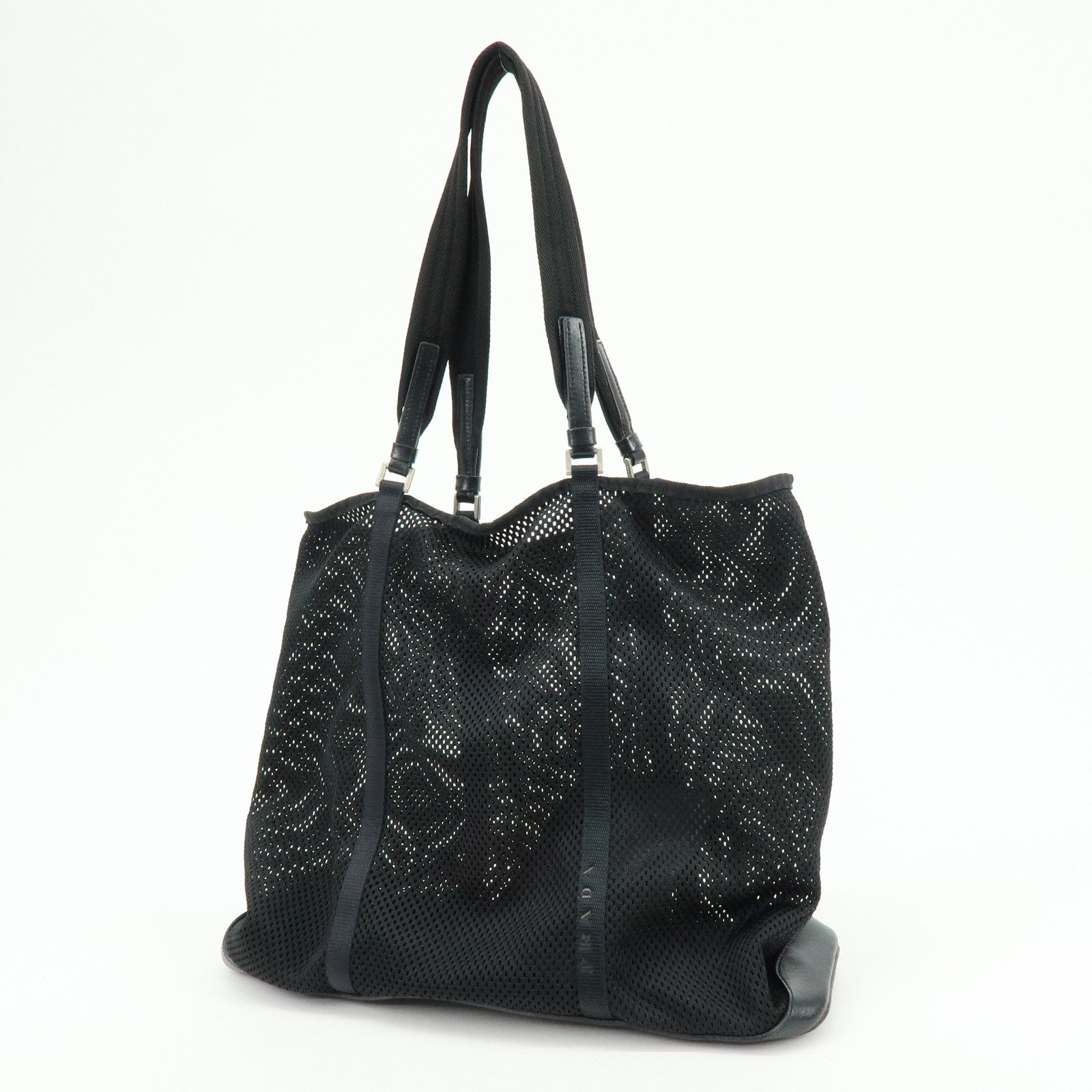 PRADA Mesh Leather Tote Bag Shoulder Bag Black