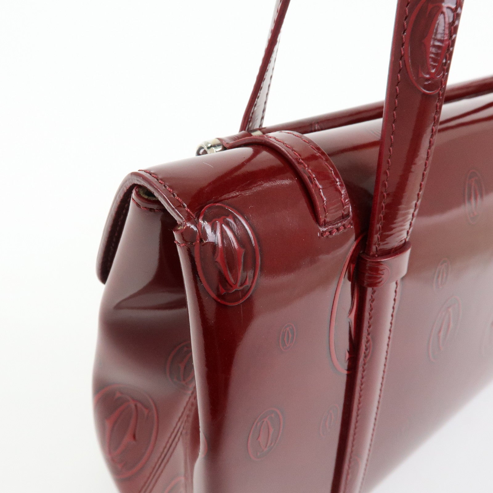 Cartier Happy Birthday Patent Leather Hand Bag Tote Bag Bordeaux