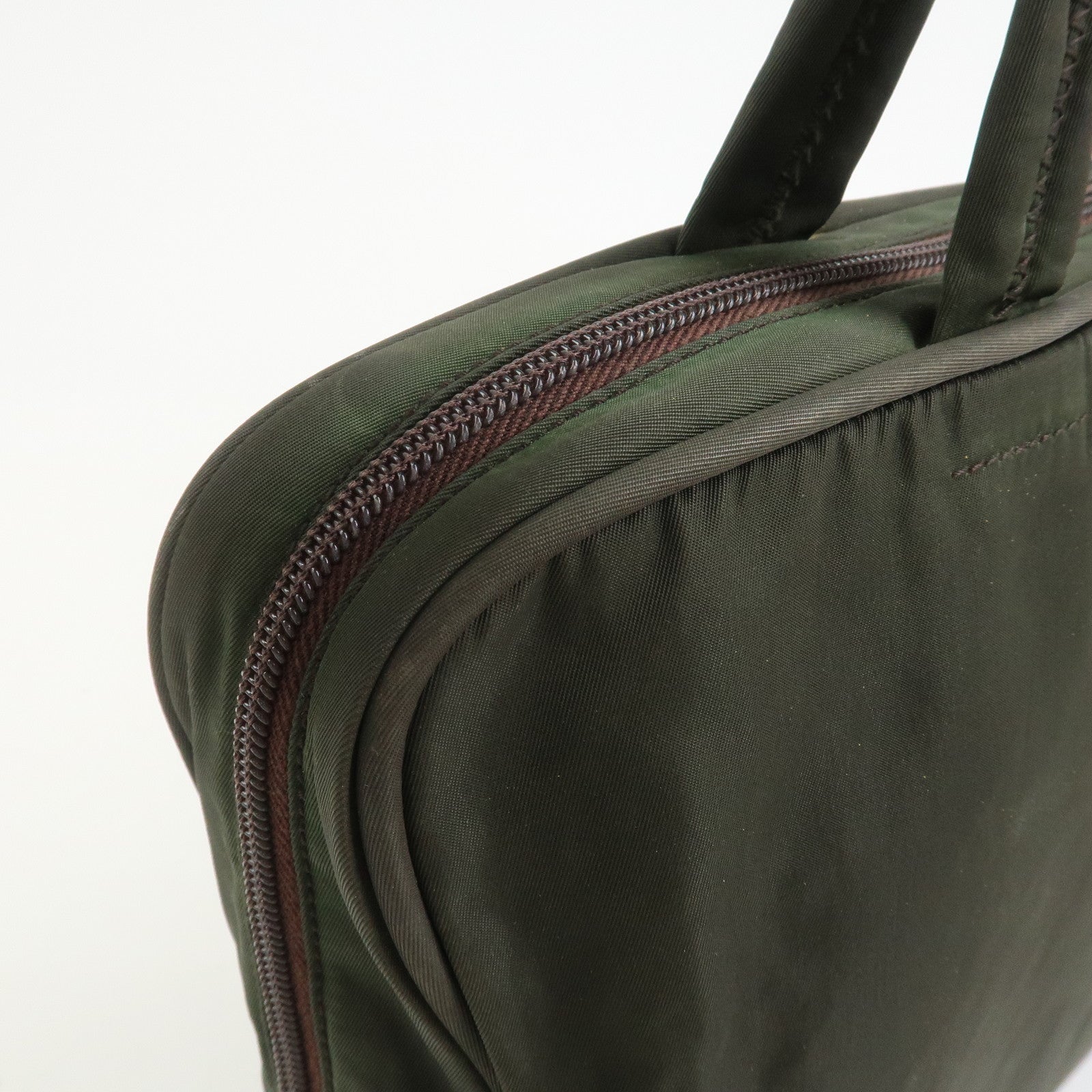 PRADA Triangle Logo Nylon Brief Case Tote Bag Khaki B8493