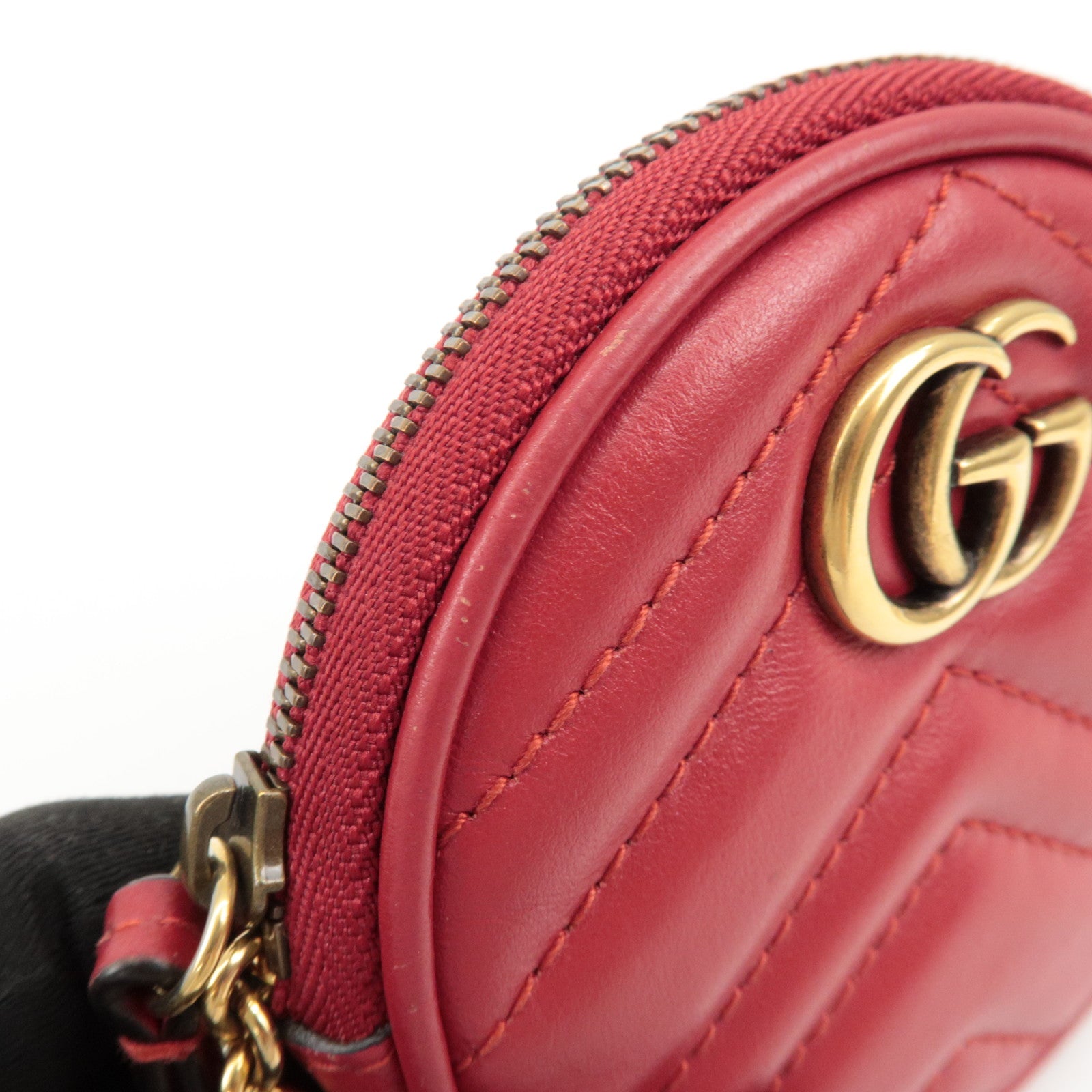 GUCCI GG Marmont Leather Round Coin Case Red 575160 Used