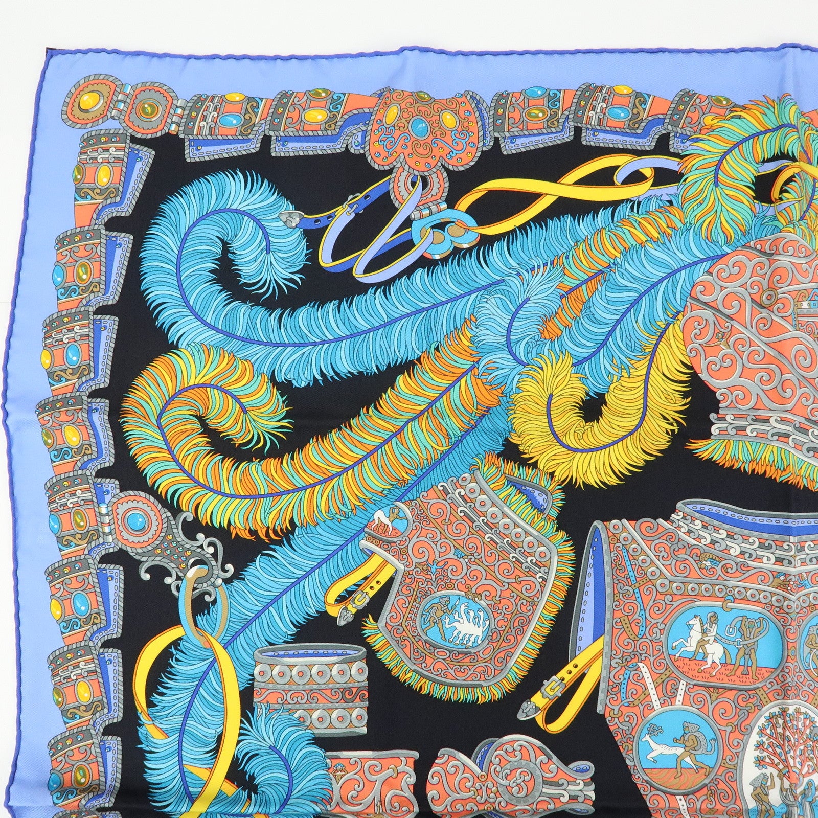 HERMES Carre 90 Silk 100% Scarf SOUS LE GIDE DE MARS Black Blue