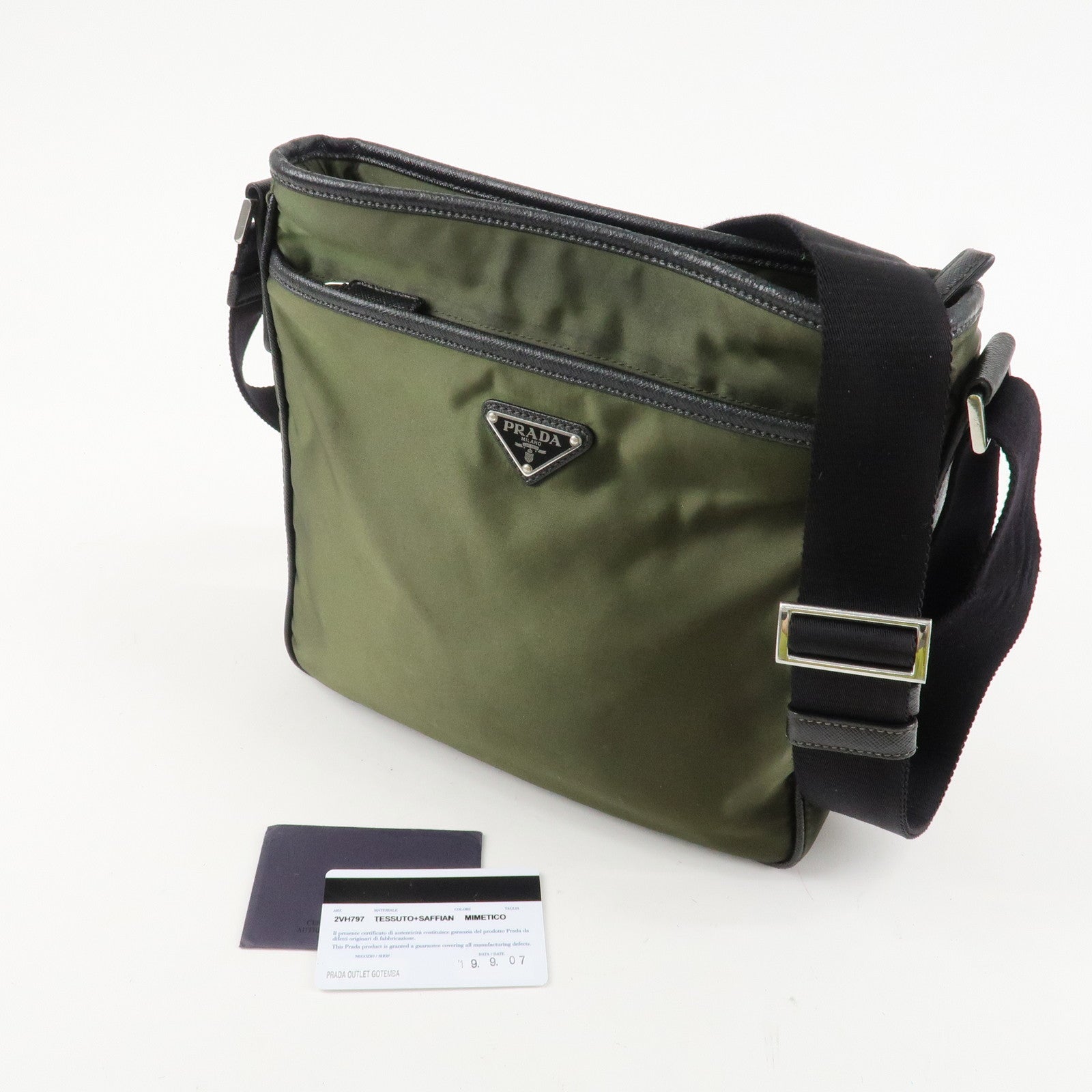 PRADA Triangle Logo TESSUTO+SAFFIAN Leather Nylon Shoulder Bag 2VH797 Used