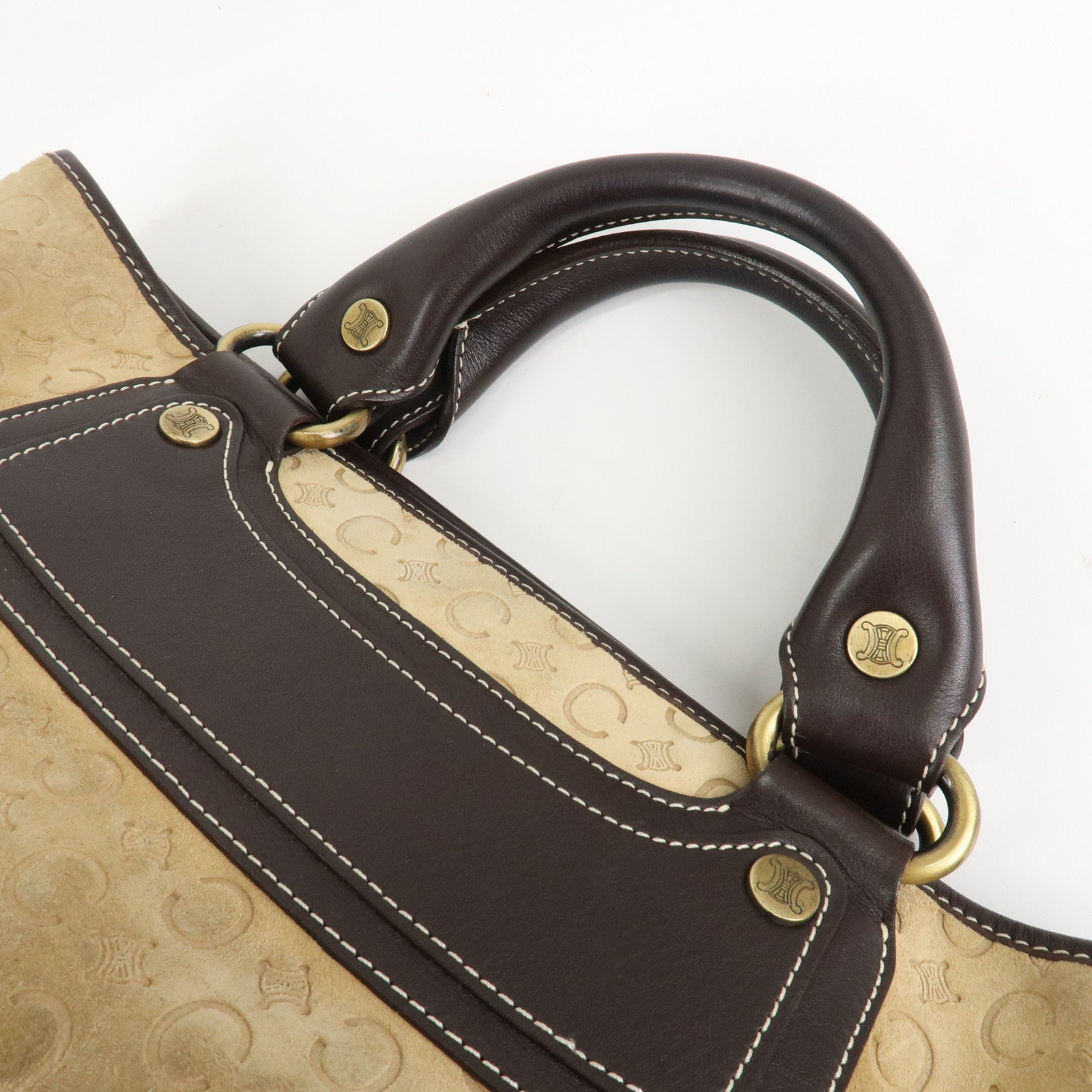 CELINE C Macadam Suede Boogie Bag Hand Bag Tote Bag Beige Dark Brown Used