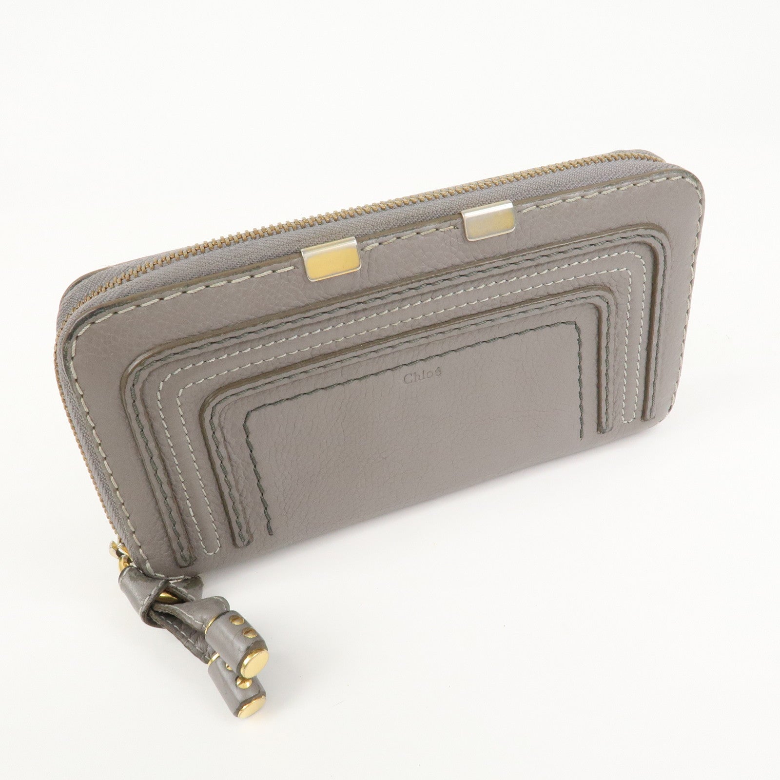 Chloe Marcie Leather Round Zippy Long Wallet Gray