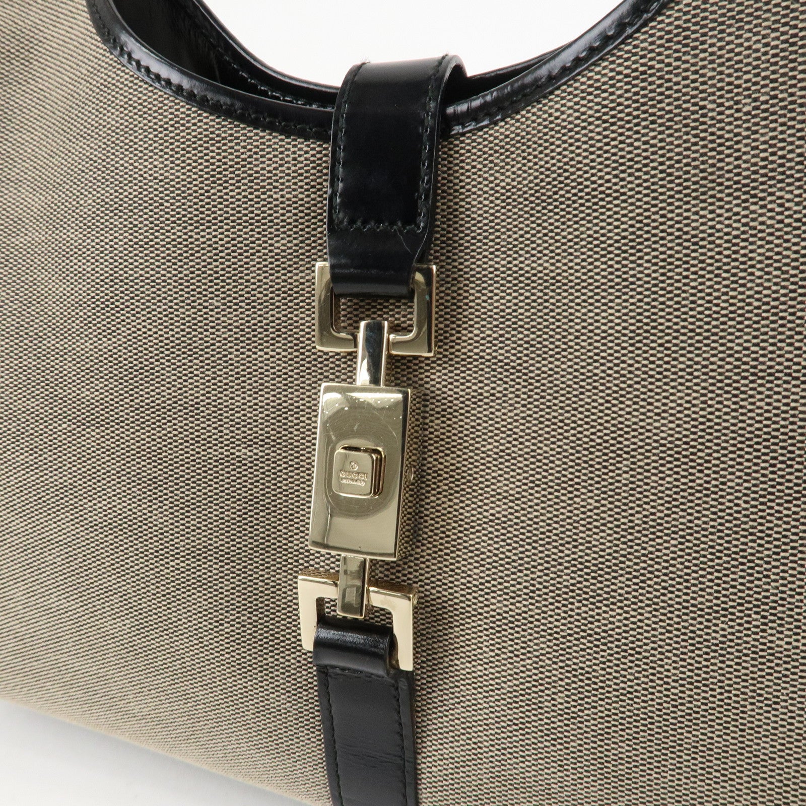 GUCCI Jackie Leather Shoulder Bag Beige Black 002.1067 Used