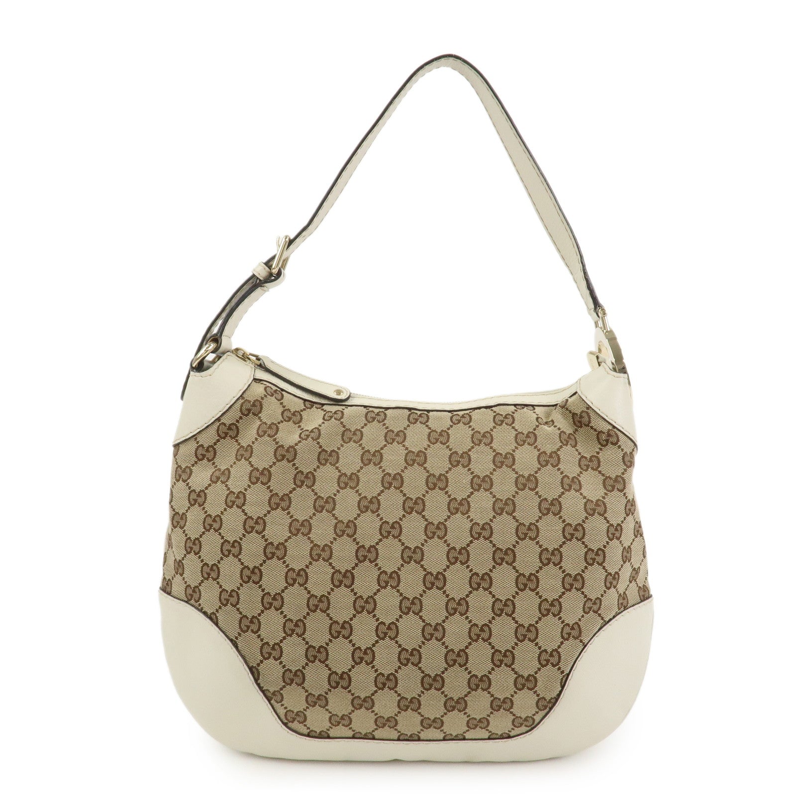GUCCI GG Canvas Leather Shoulder Bag Brown Ivory 211810