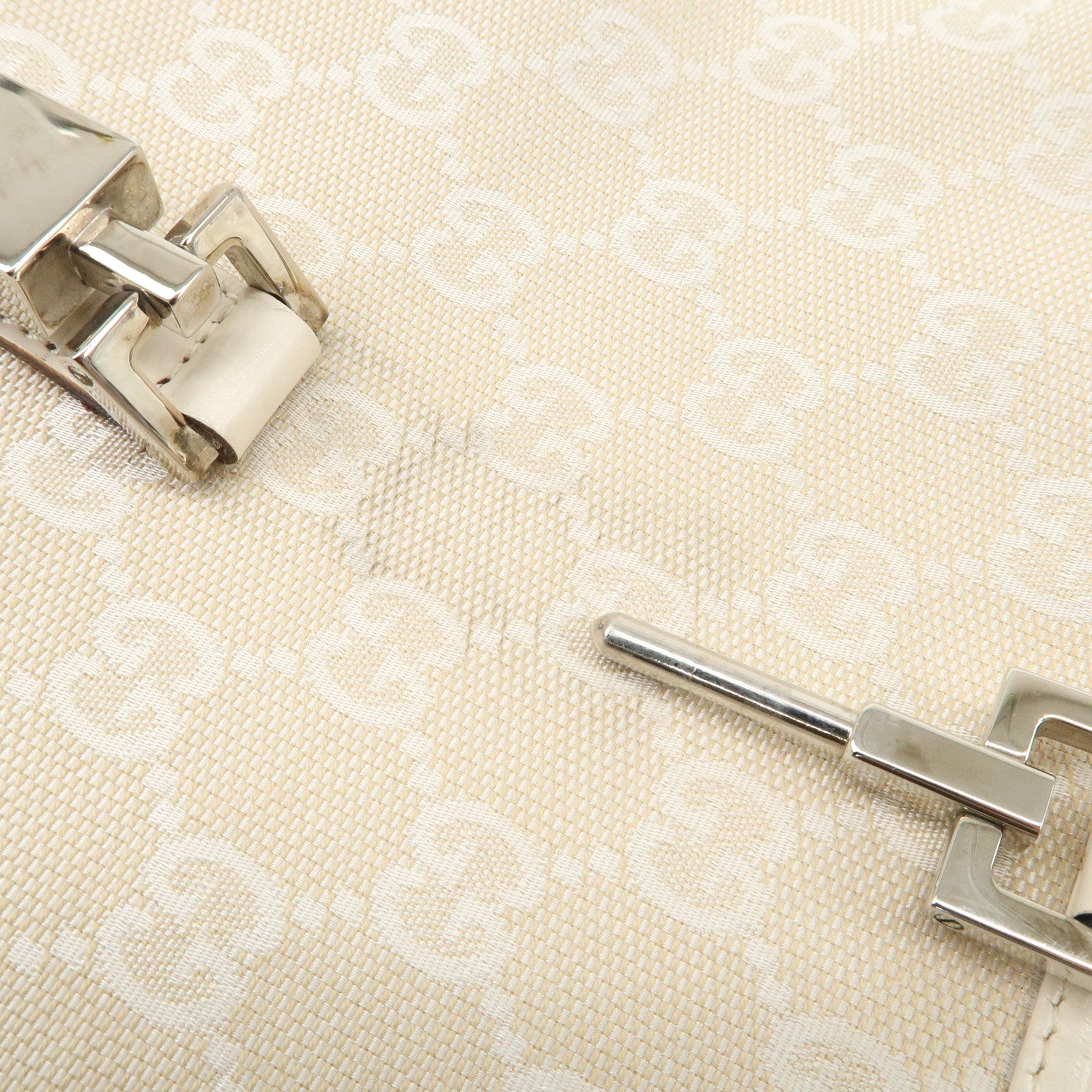 GUCCI Jackie GG Canvas Leather Shoulder Bag Beige White