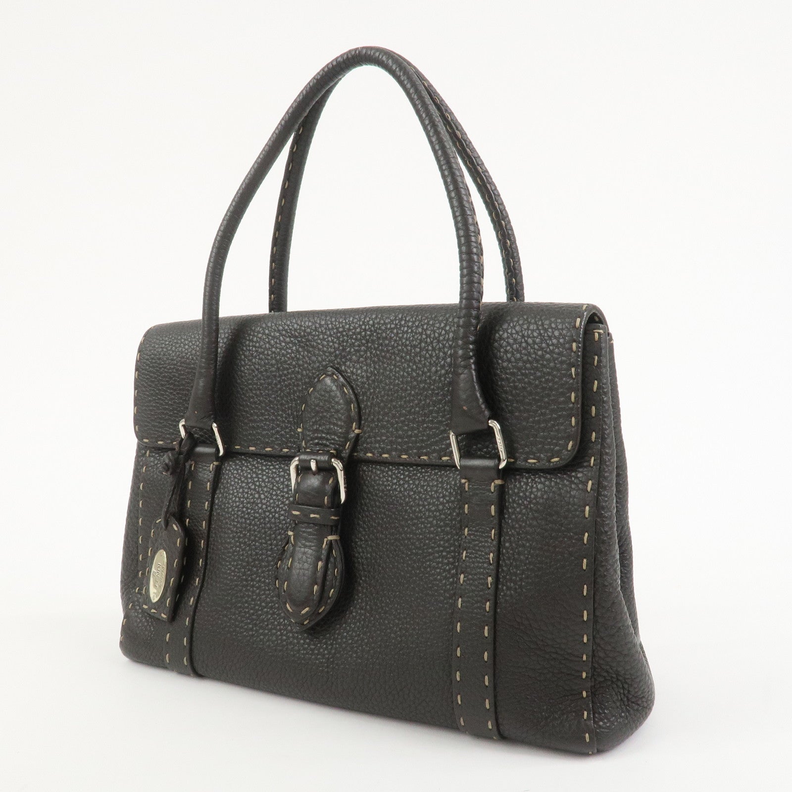 FENDI Selleria Leather Hand Bag Shoulder Bag Brown 8BR656