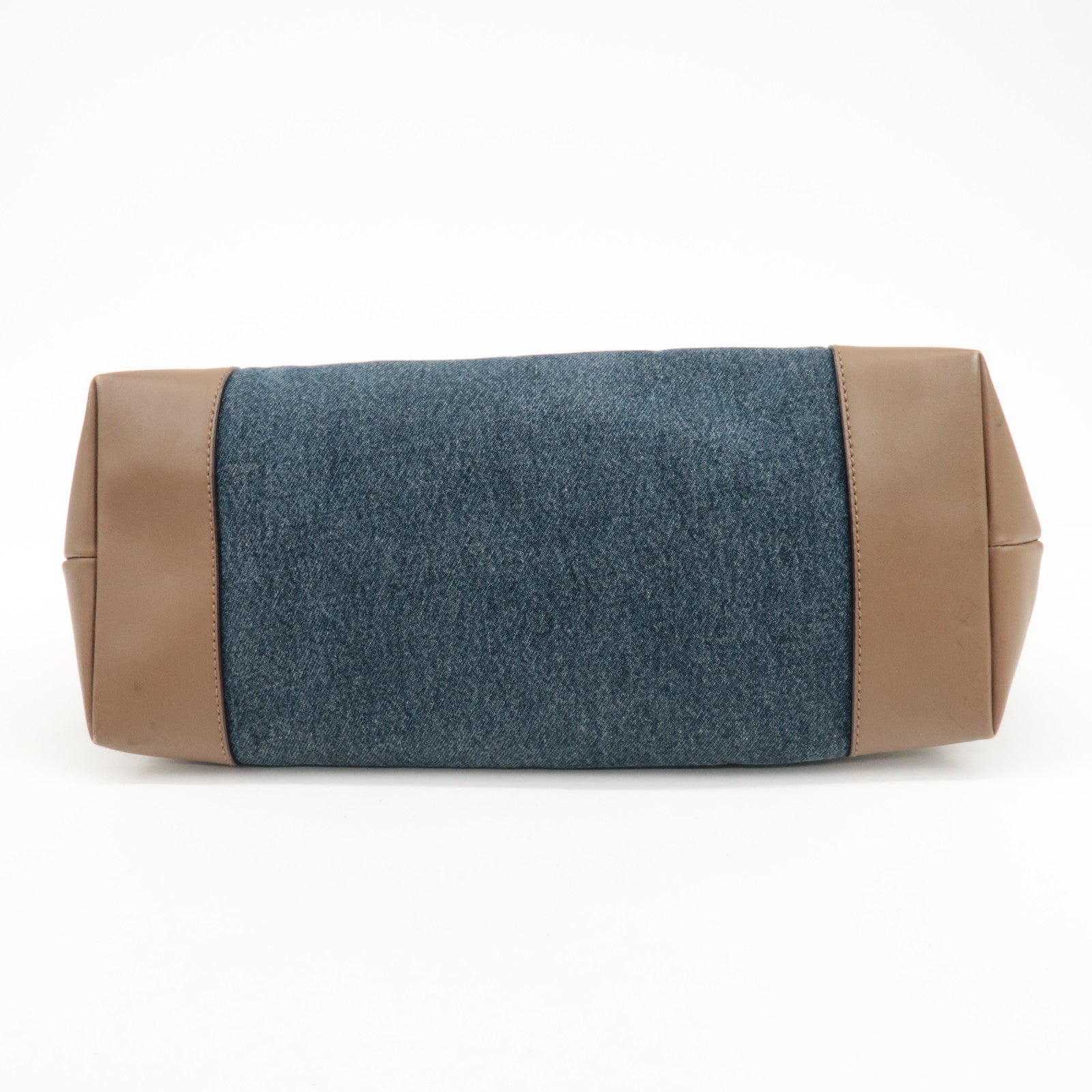 GUCCI Craft Denim Leather Tote Bag Hand Bag Navy Brown 348715 Used