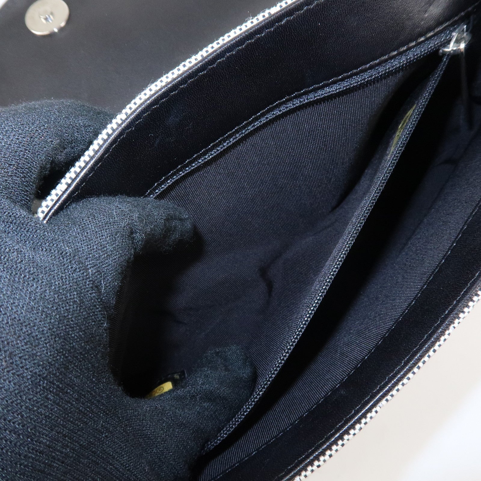 CHANEL COCO Mark Canvas Patent Leather Chain Shoulder Bag Grey Orange Used